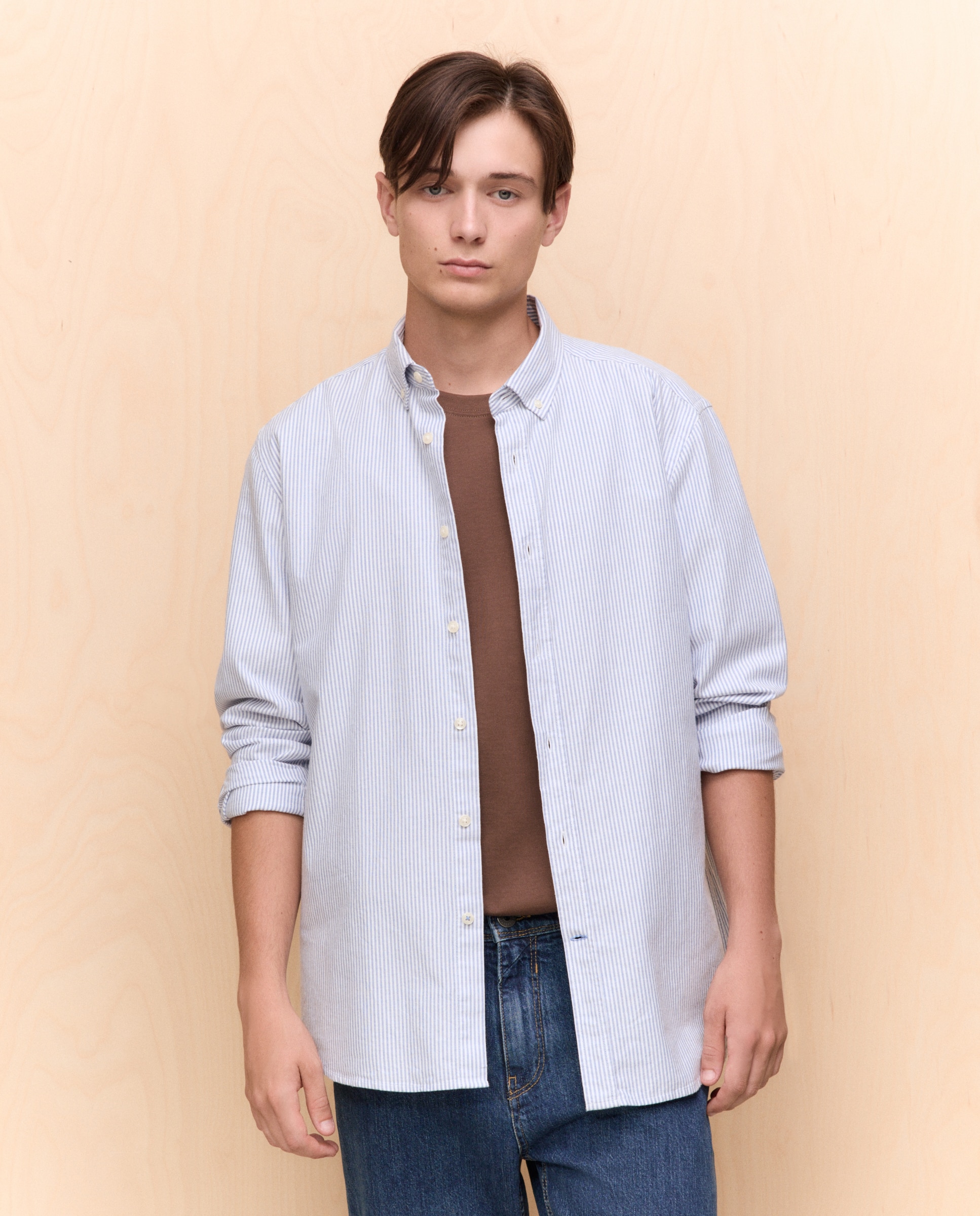 Imagen 0 de Camisa manga larga para hombre oxford rayas Azul marino
