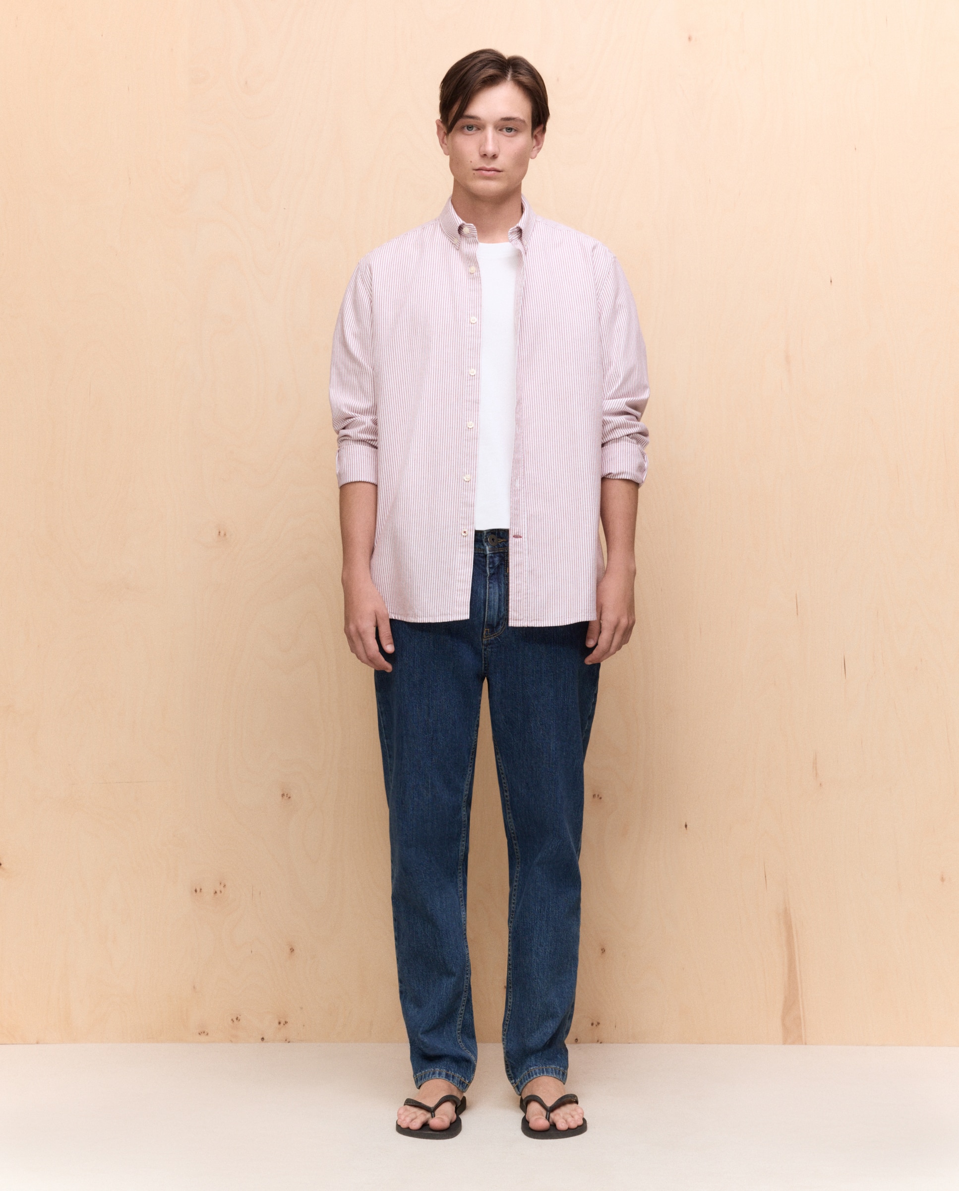 Camisa Oxford com Manga Comprida e às Riscas Ameixa-2