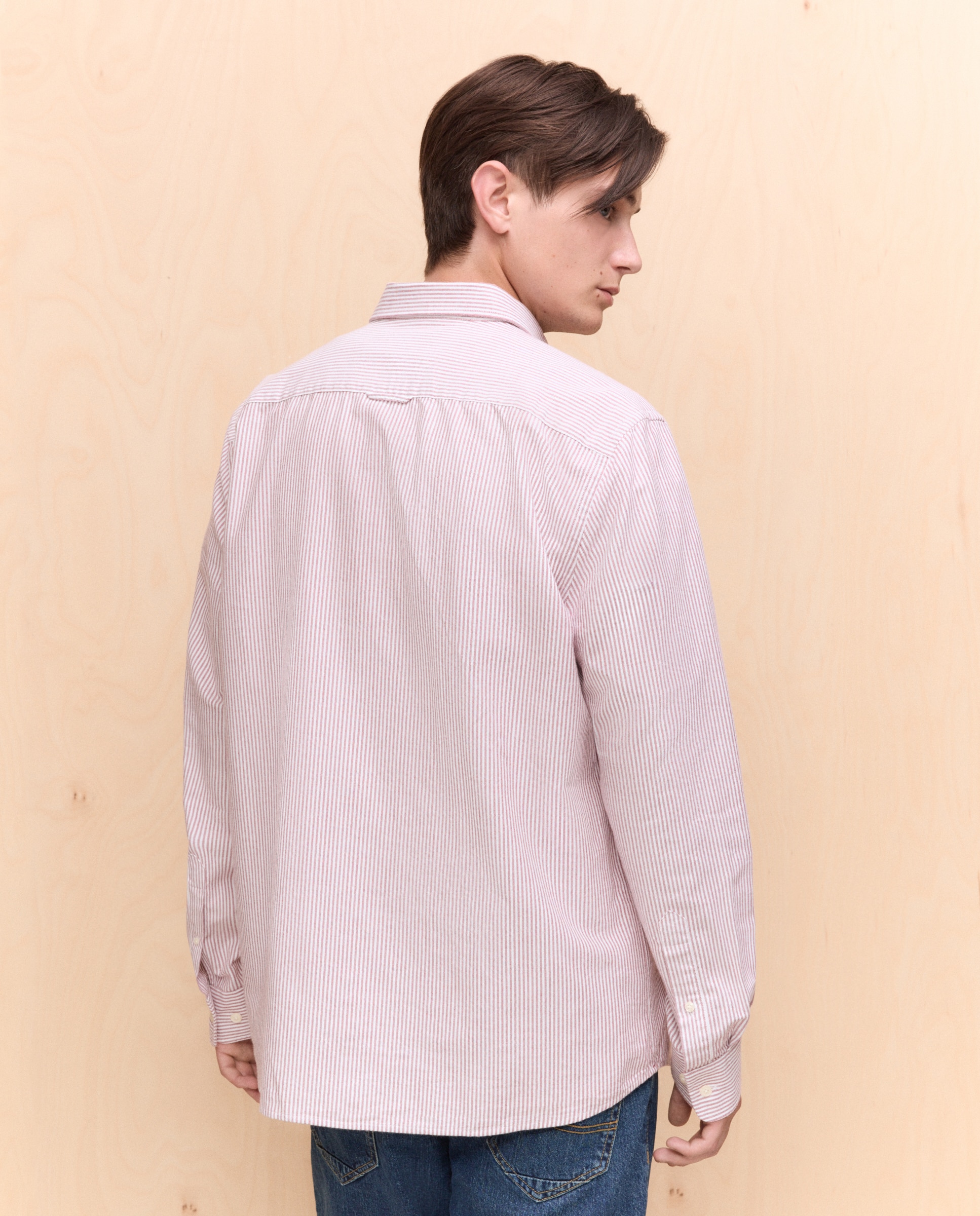 Camisa Oxford com Manga Comprida e às Riscas Ameixa-3