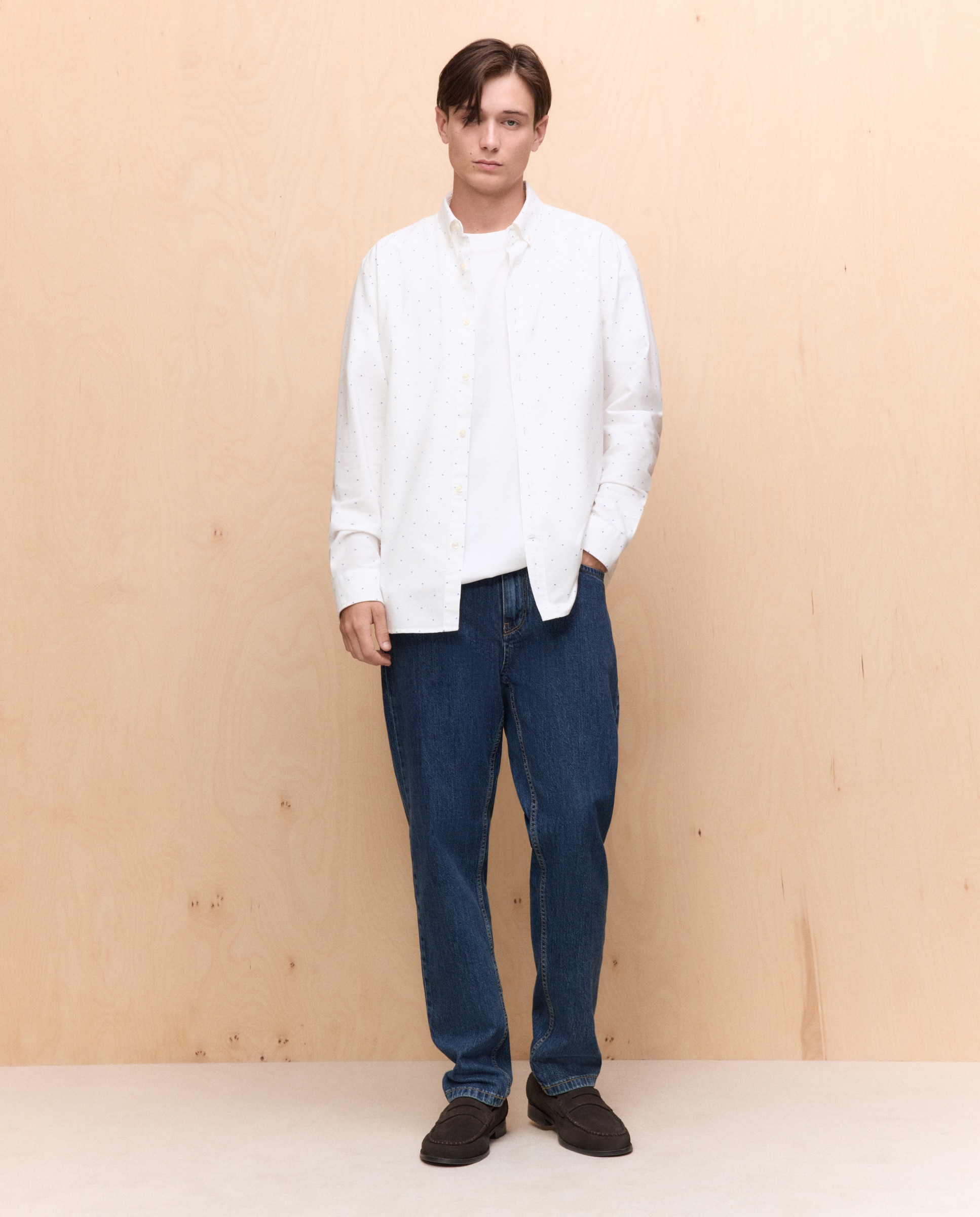 Camisa de Manga Comprida com Estampado Oxford Branco-2