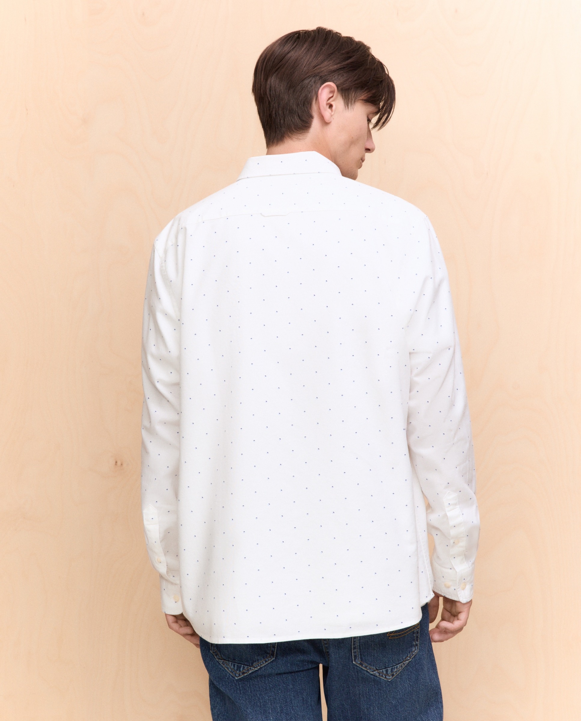 Camisa de Manga Comprida com Estampado Oxford Branco-3
