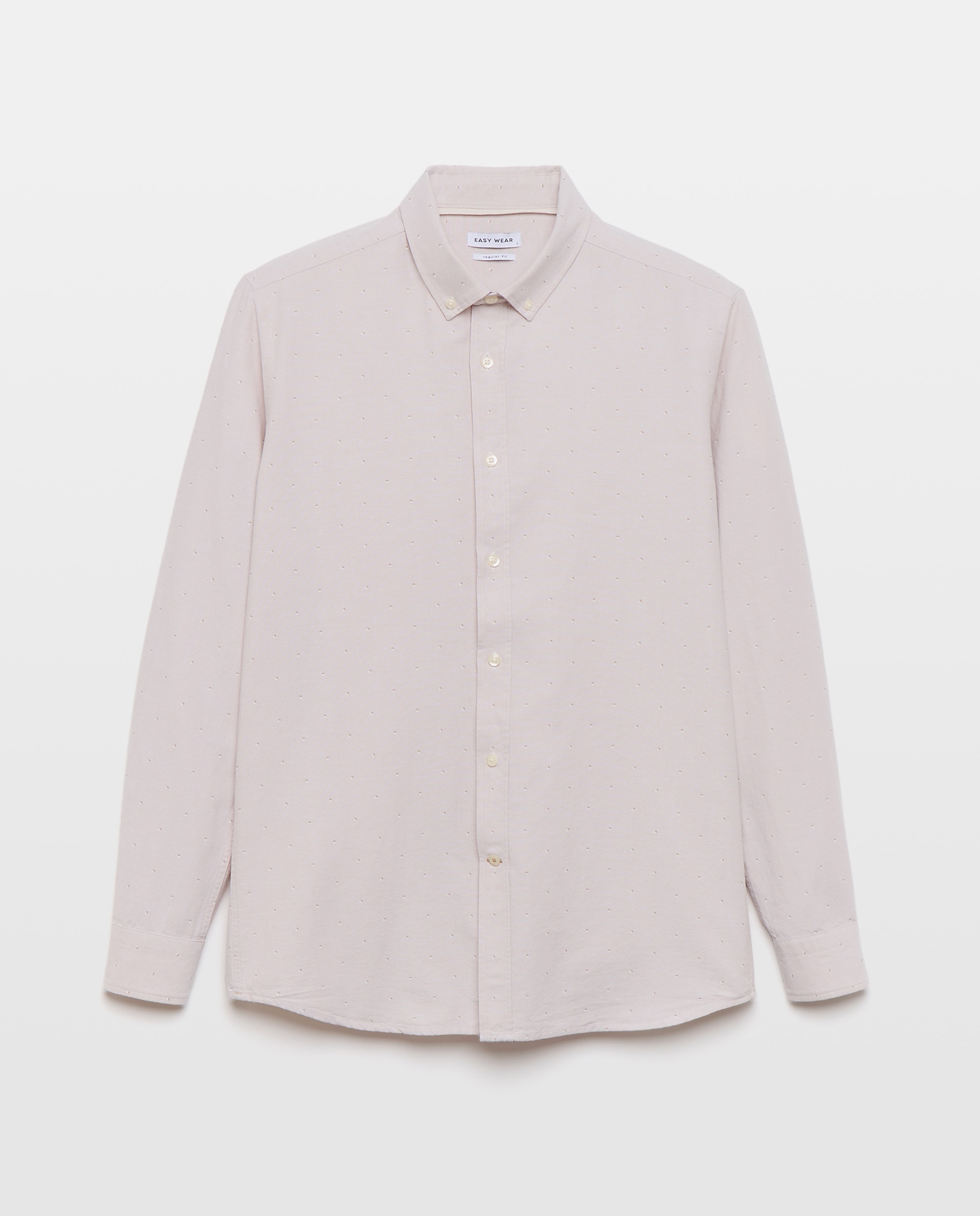 Camisa de Manga Comprida com Estampado Oxford Bege-4