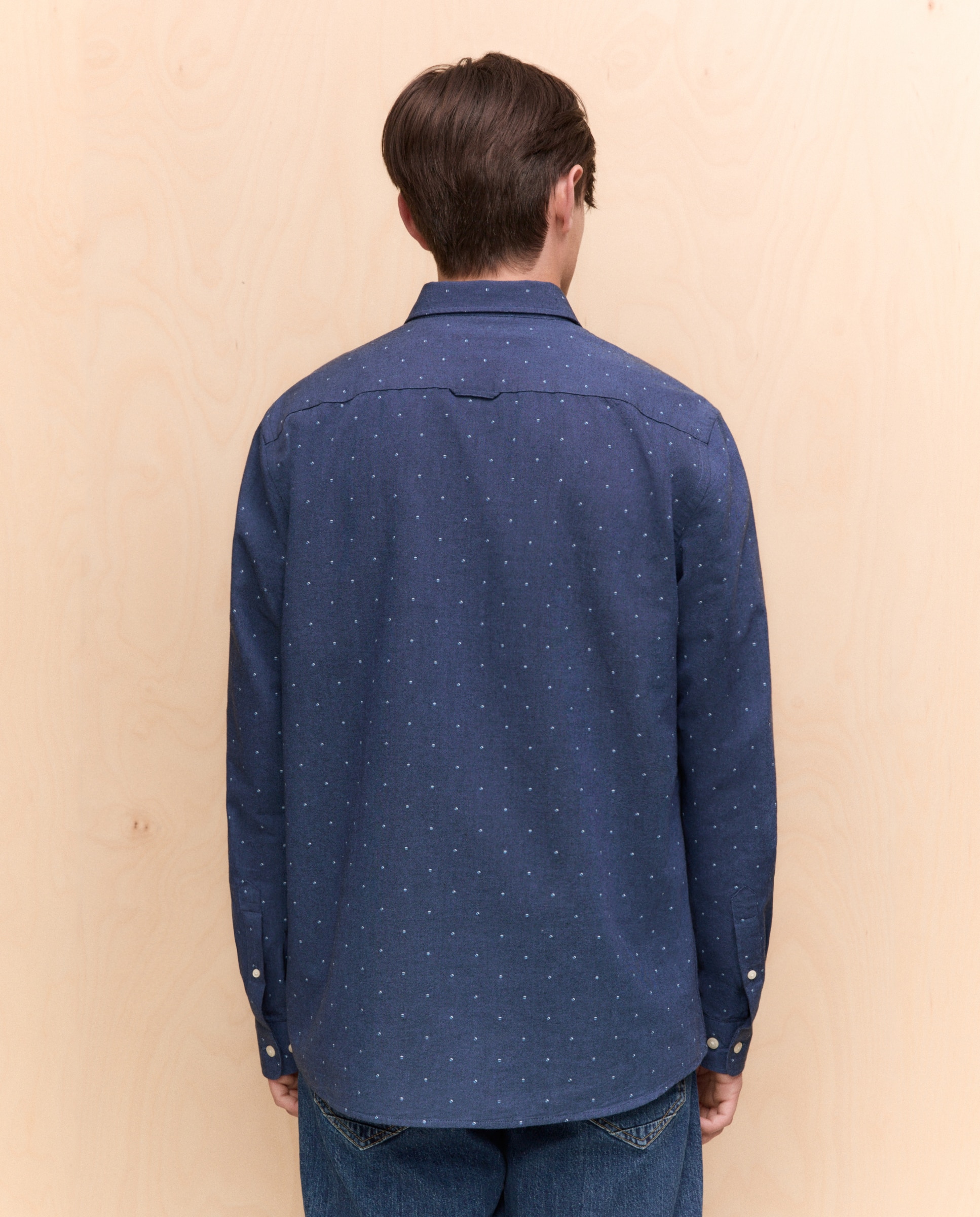 Camisa de Manga Comprida com Estampado Oxford Azul-marinho-3