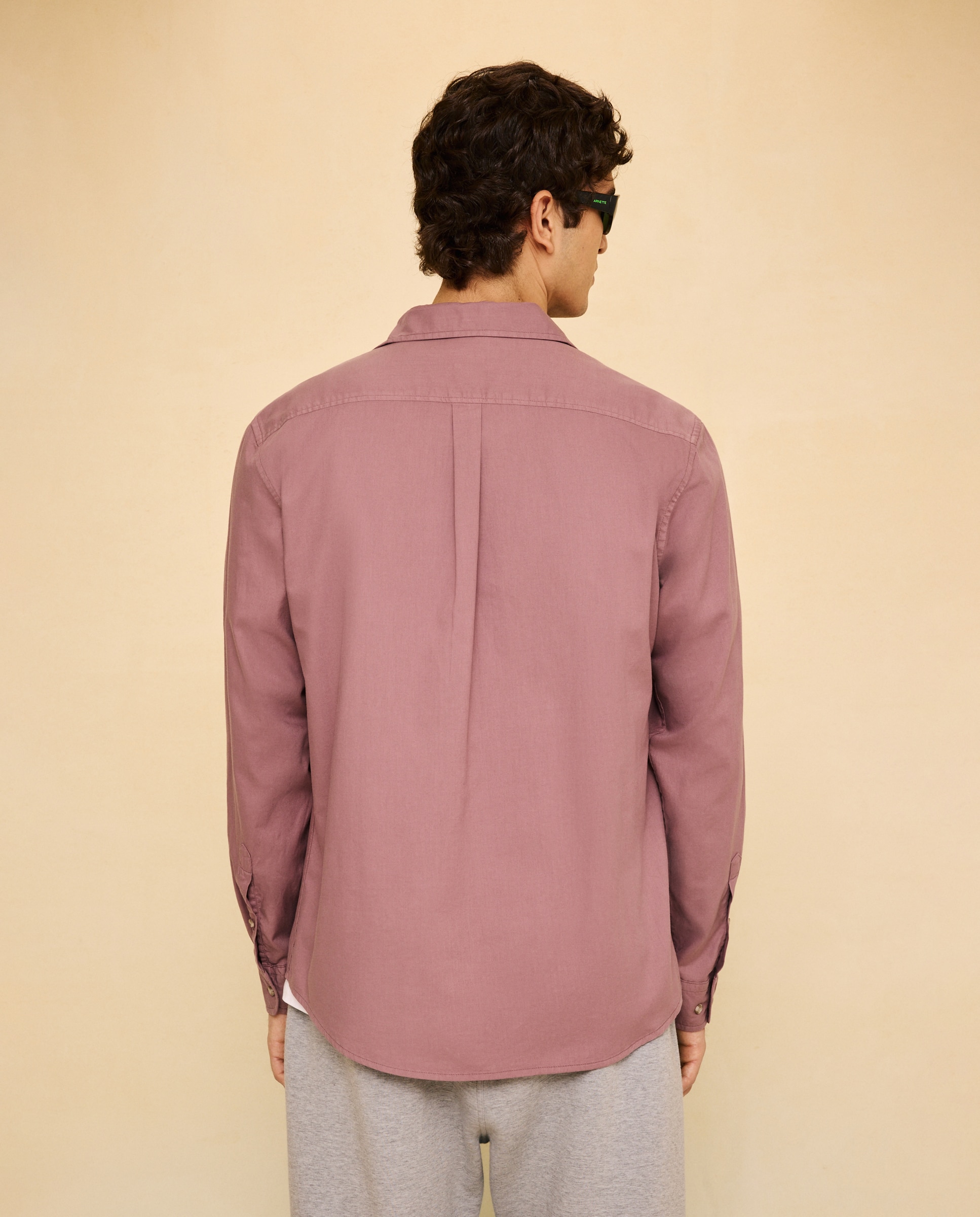 Camisa com Manga Comprida, Lisa Garment Dyed Buganvília-3