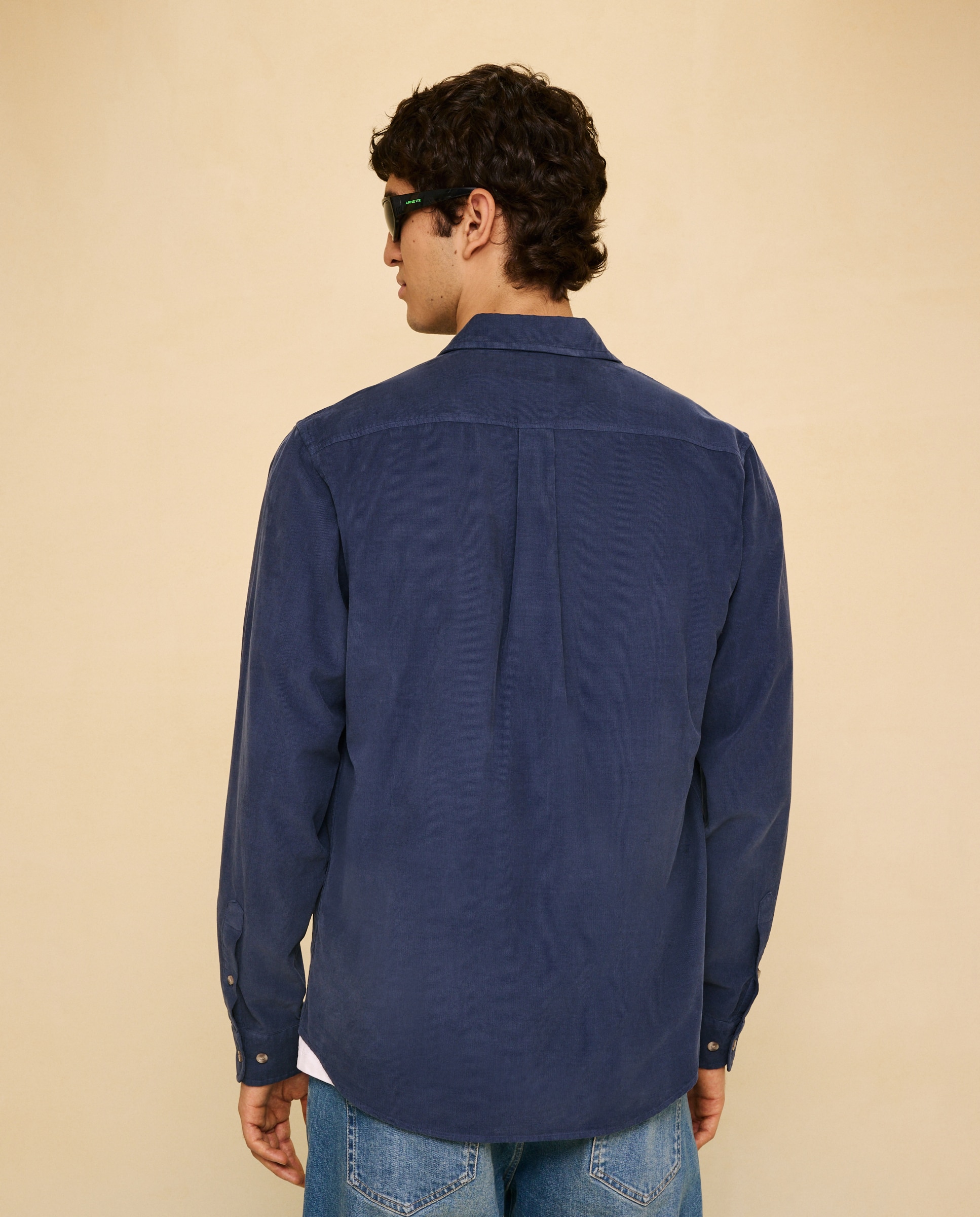 Camisa com Manga Comprida Bombazina Fina Garment Dyed 400 Azul-3