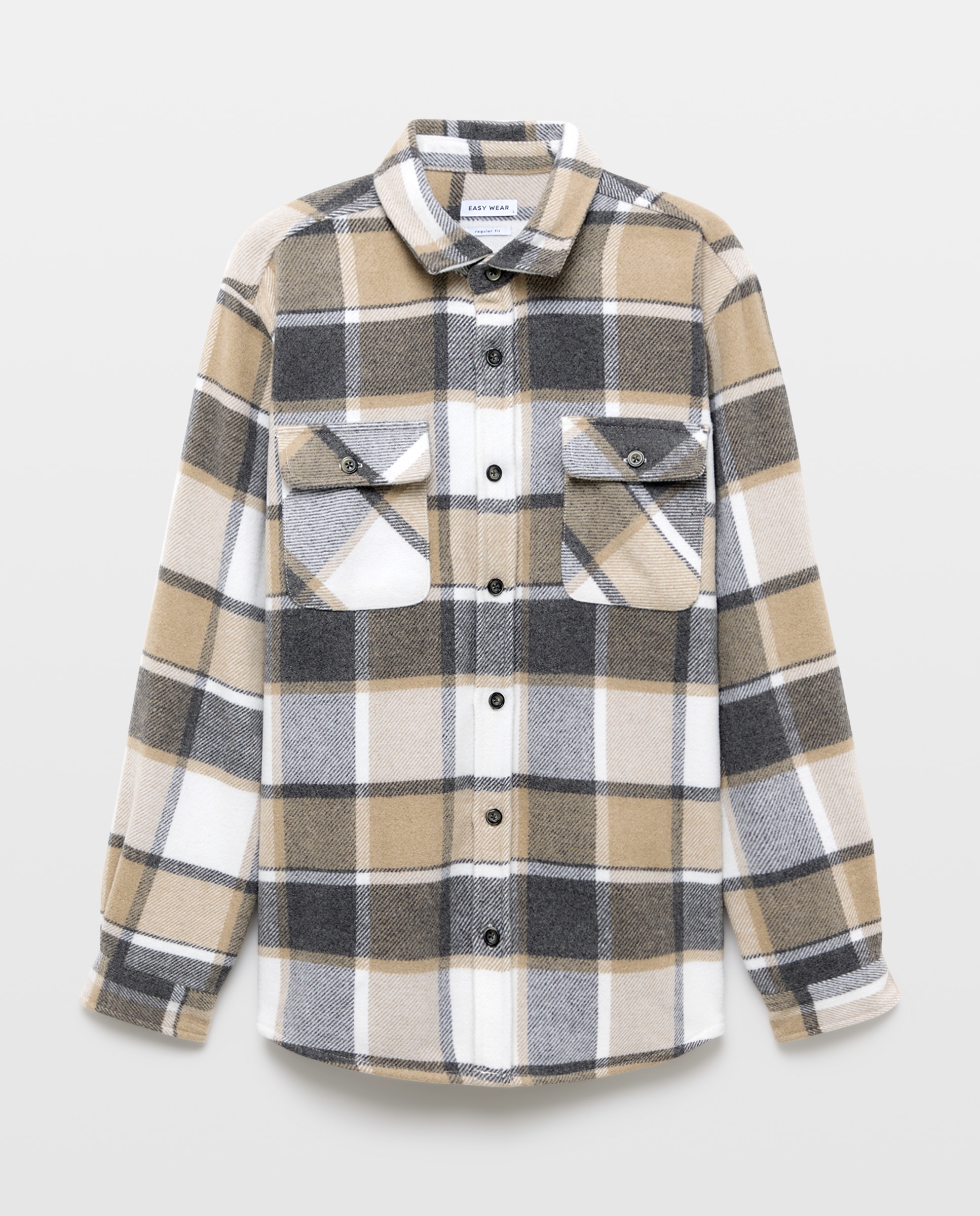 Sobrecamisa aos Quadrados Bege-3