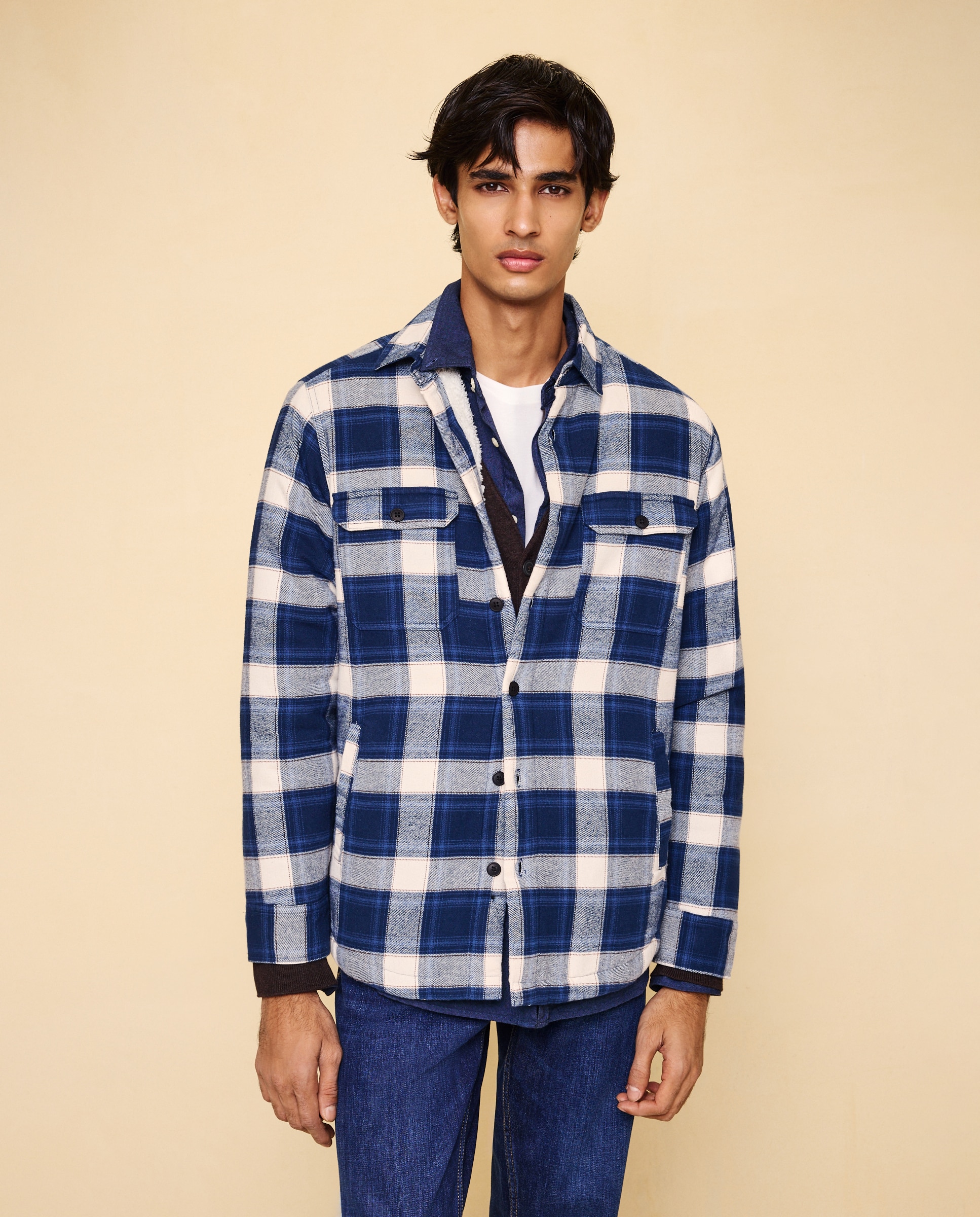 Imagen 0 de Sobre camisa de hombre cuadros  borrego 400 Azul