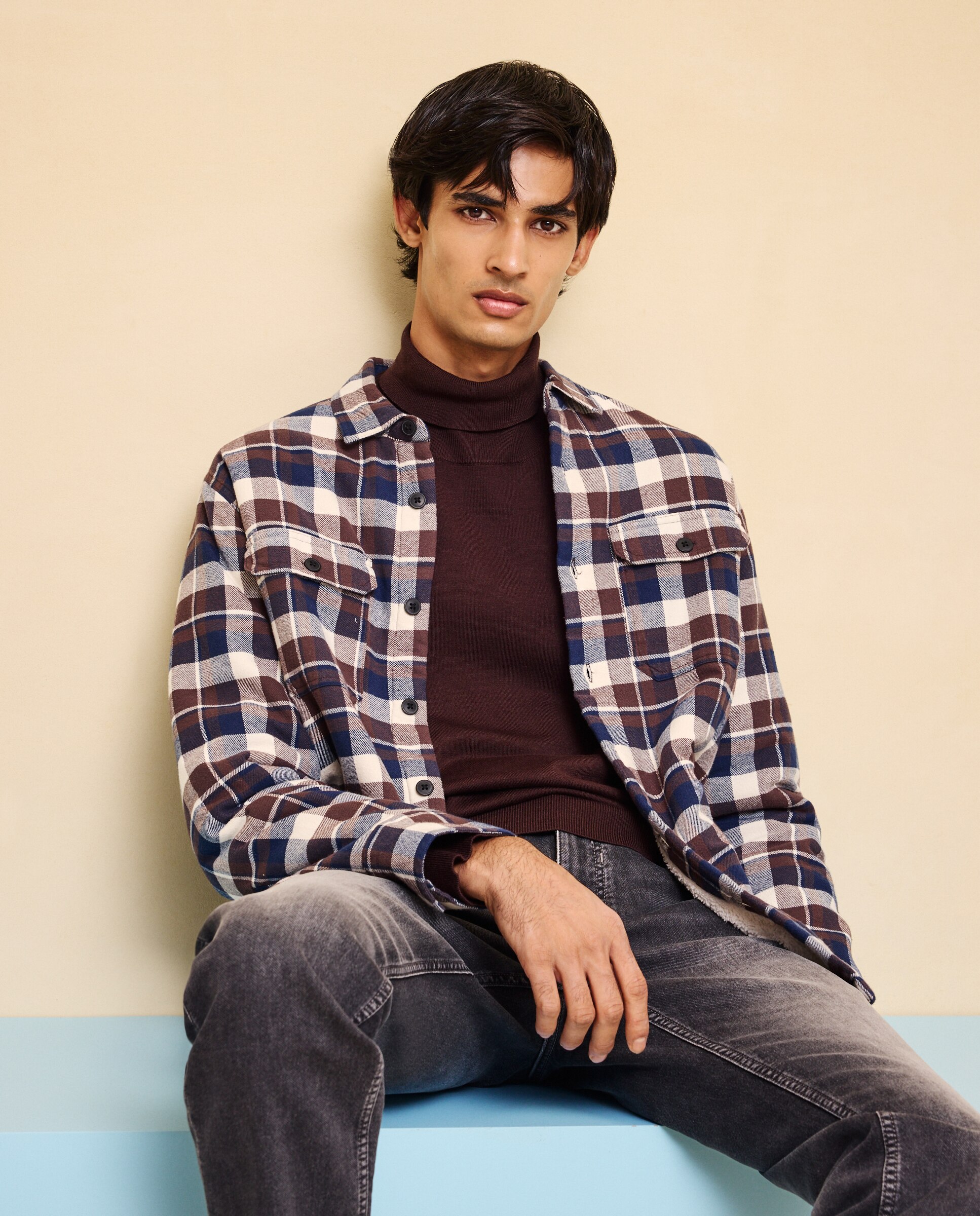 Sobre camisa de hombre cuadros borrego - Easy Wear - Marrón Marrón-2