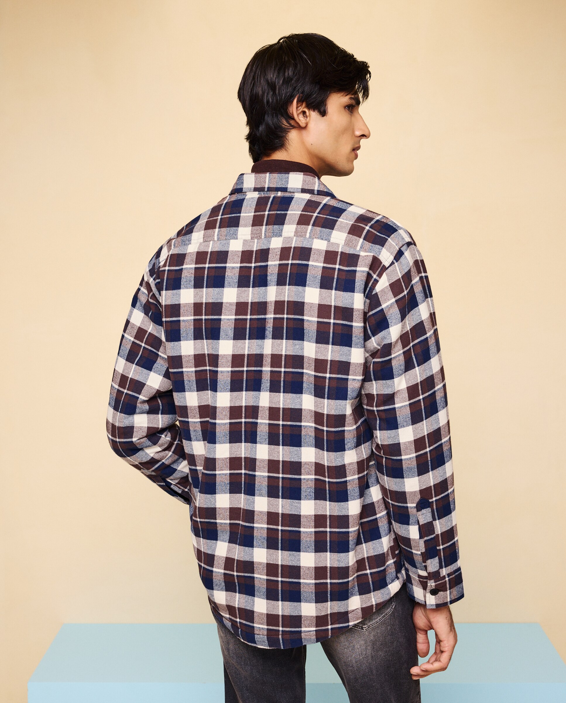 Sobre camisa de hombre cuadros borrego - Easy Wear - Marrón Marrón-3