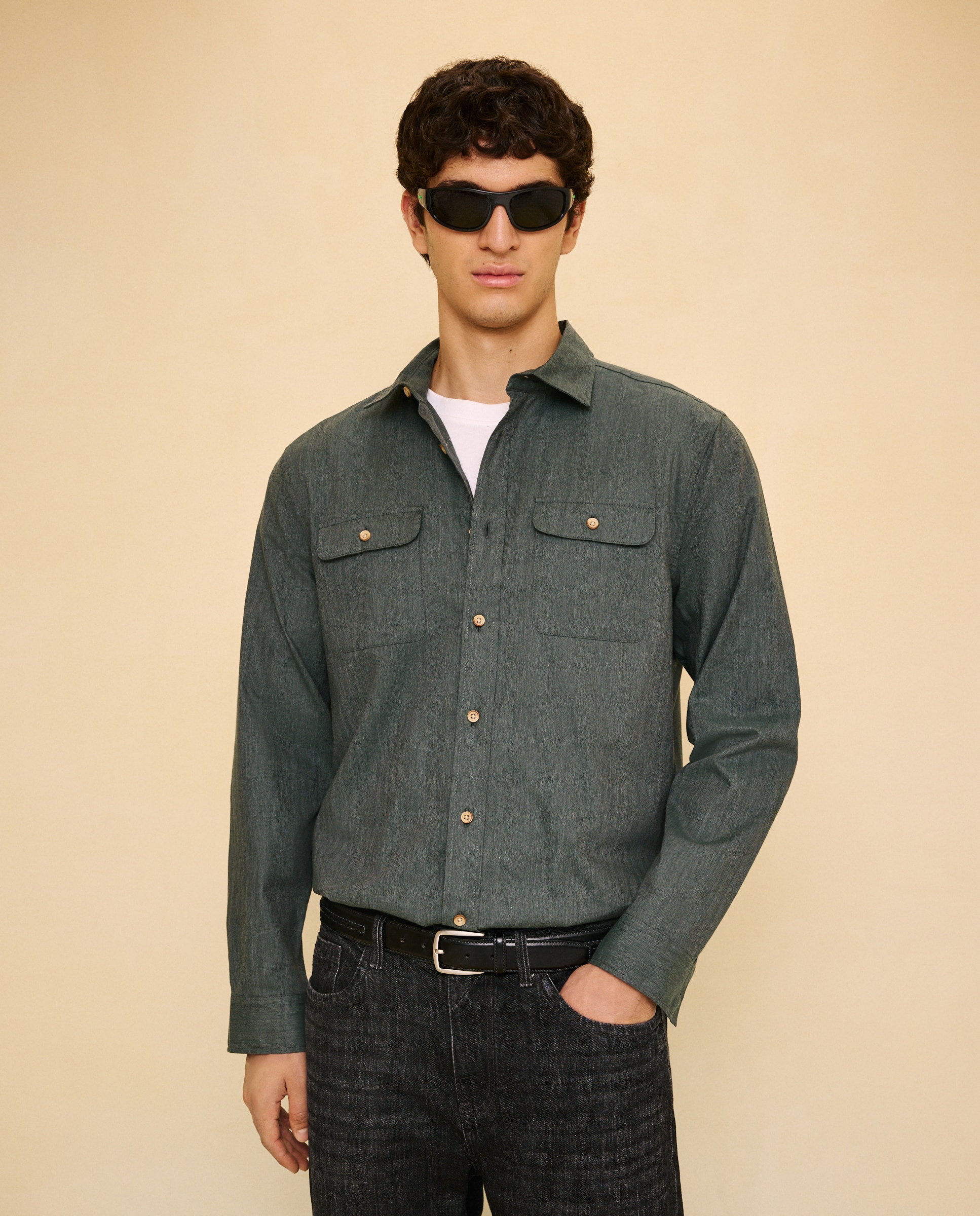 Camisa de hombre viyela lisa - Easy Wear - Verde Verde-1