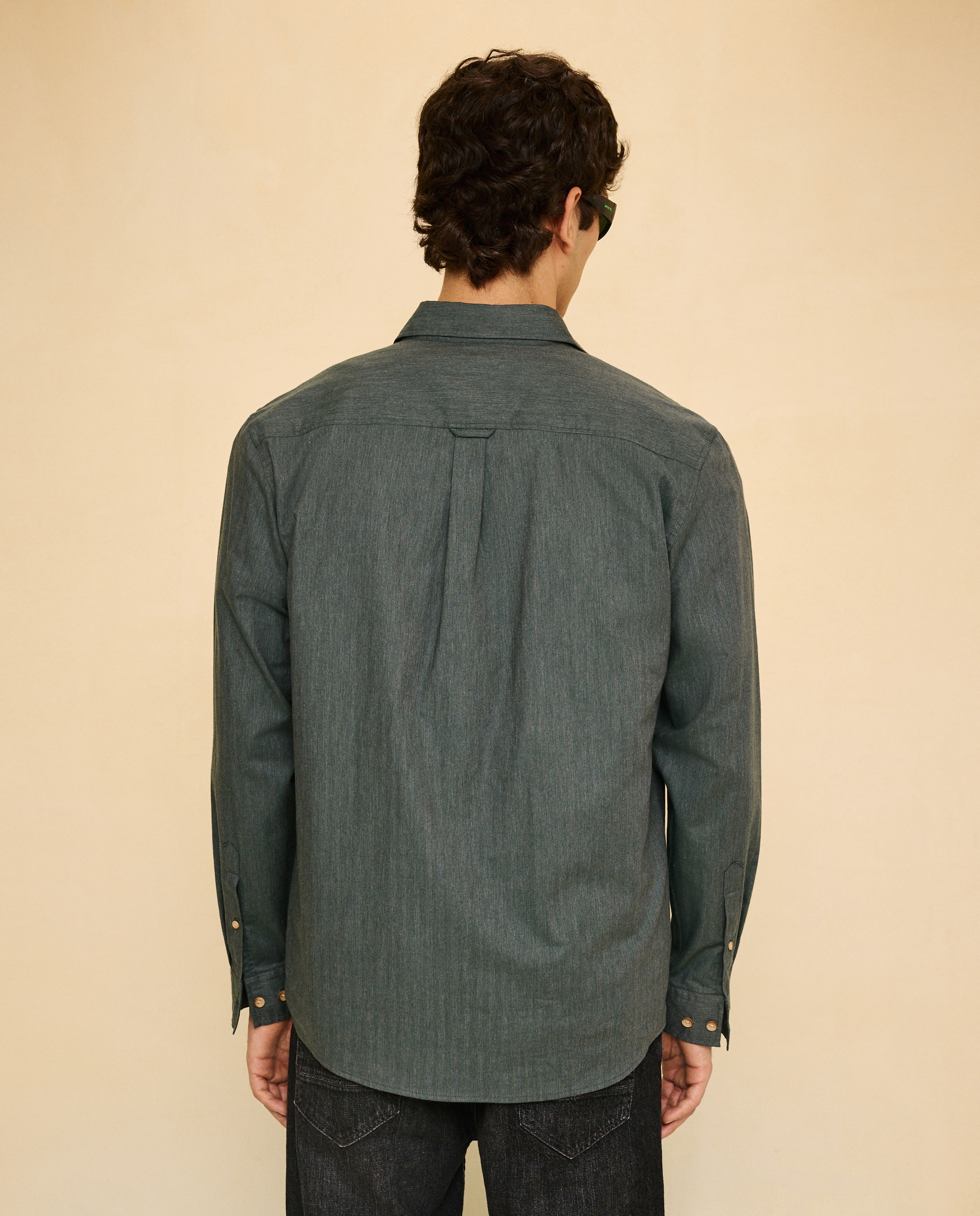 Camisa de hombre viyela lisa - Easy Wear - Verde Verde-3