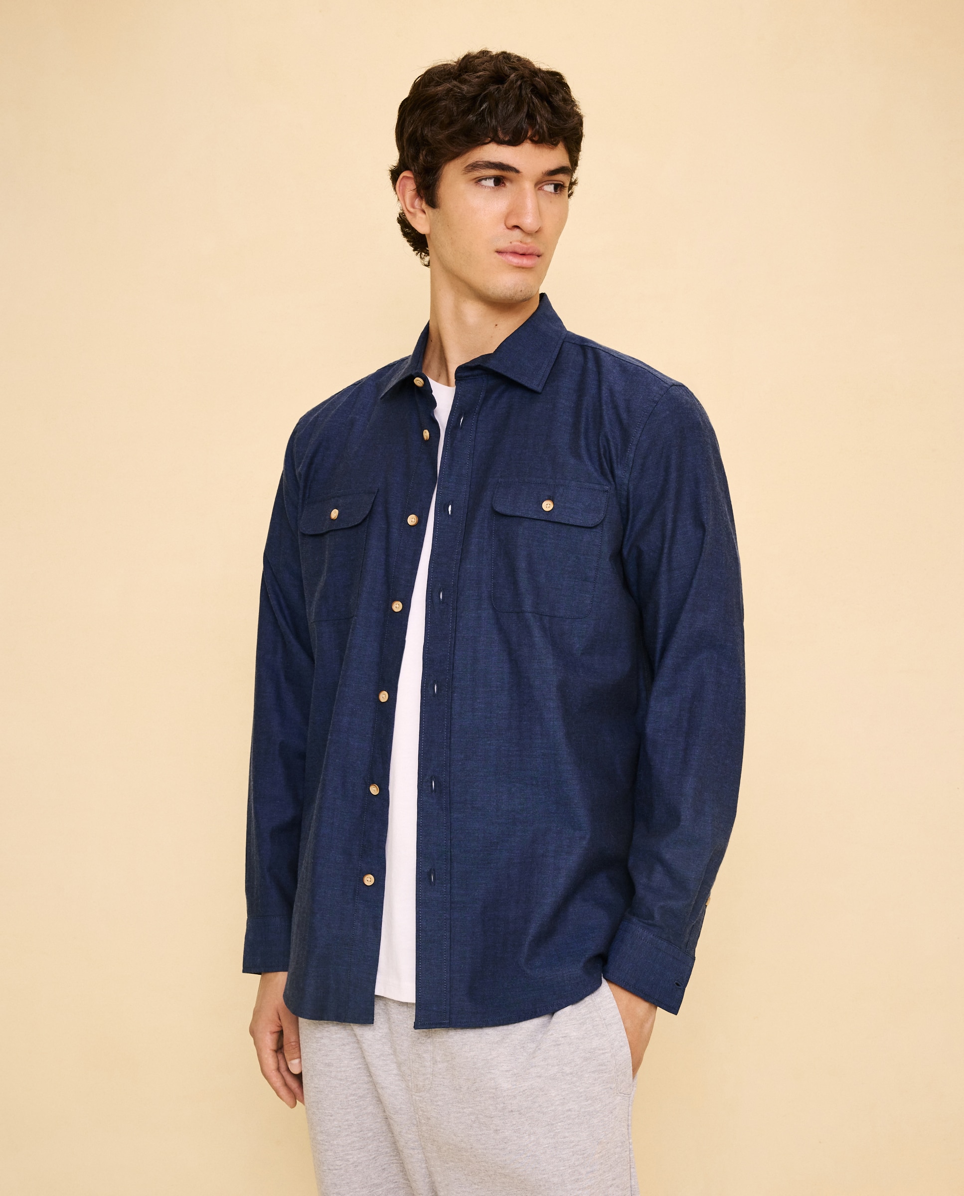Camisa de hombre viyela lisa - Easy Wear - 400 Azul 400 Azul-2