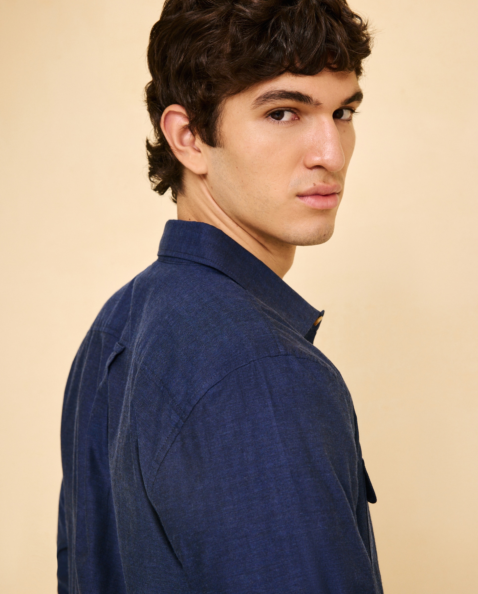 Camisa de hombre viyela lisa - Easy Wear - 400 Azul 400 Azul-4