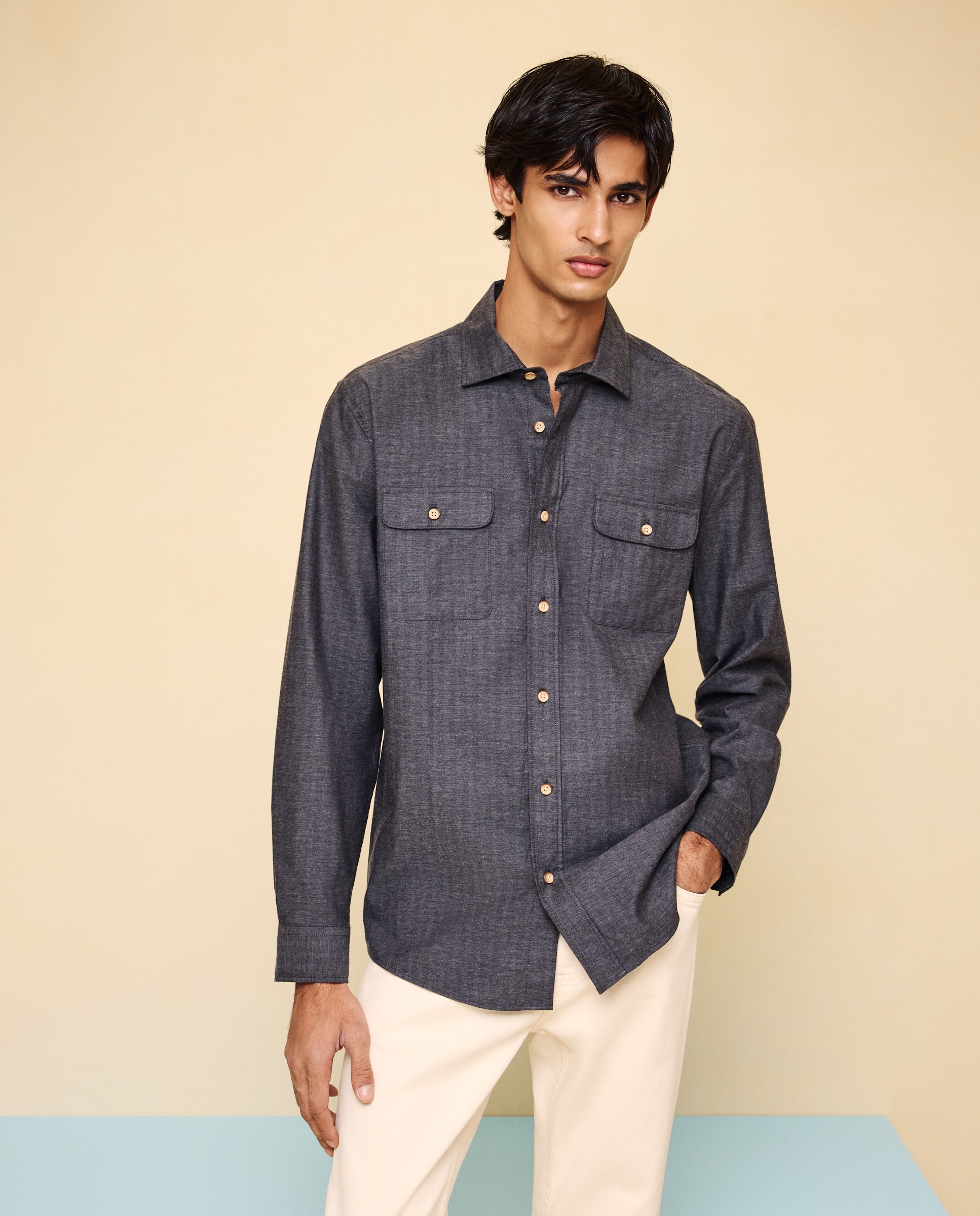 Camisa de hombre viyela lisa - Easy Wear - 830 Antracita 830 Antracita-2