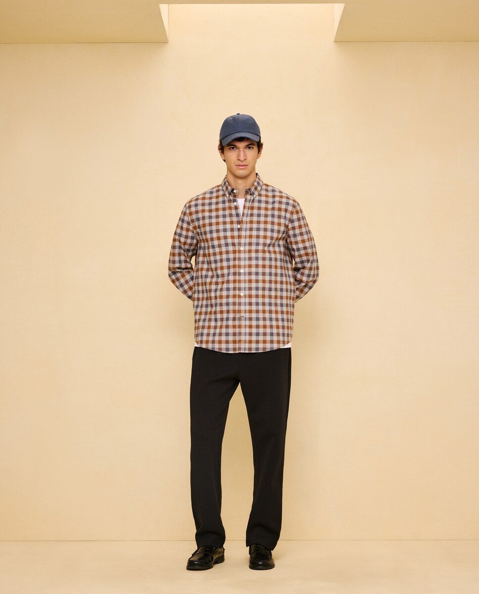Imagen 0 de Camisa manga larga para hombre cuadro Beige