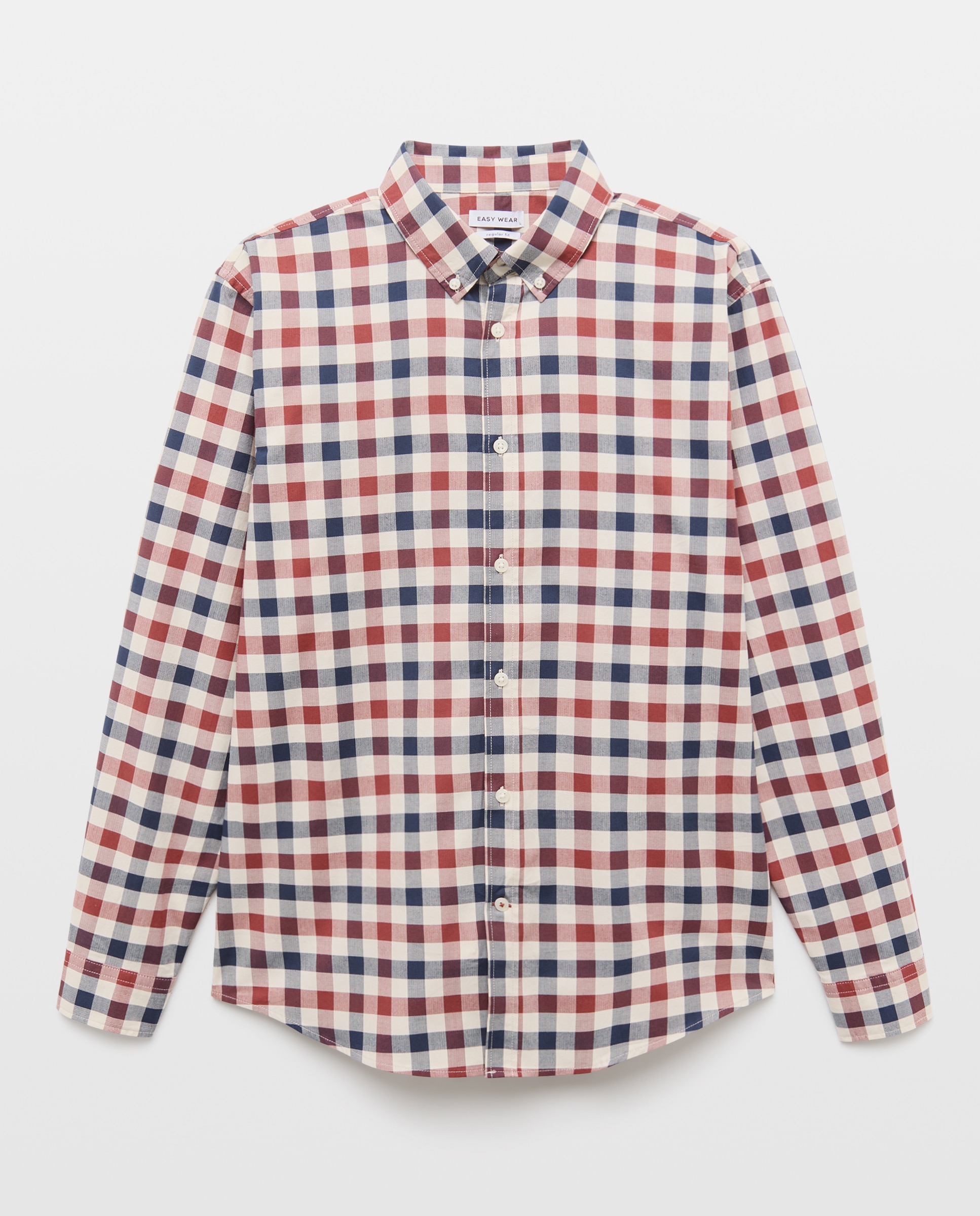 Camisa aos Quadrados com Manga Comprida Bege-4