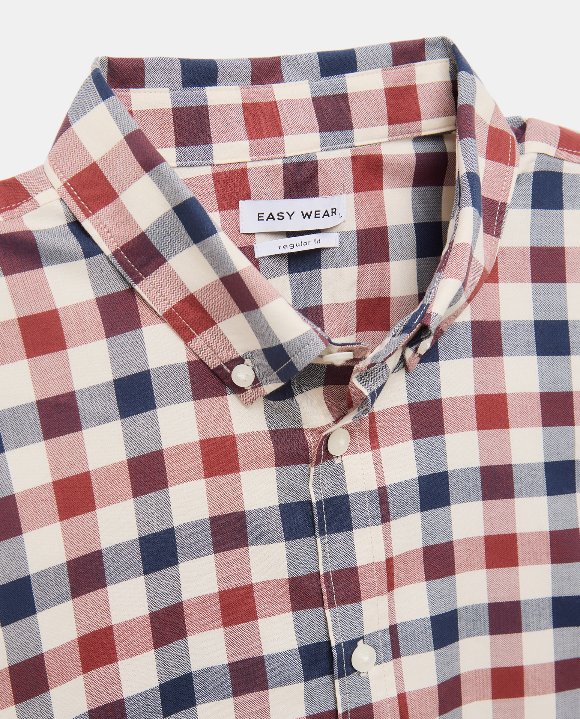 Camisa aos Quadrados com Manga Comprida Bege-5