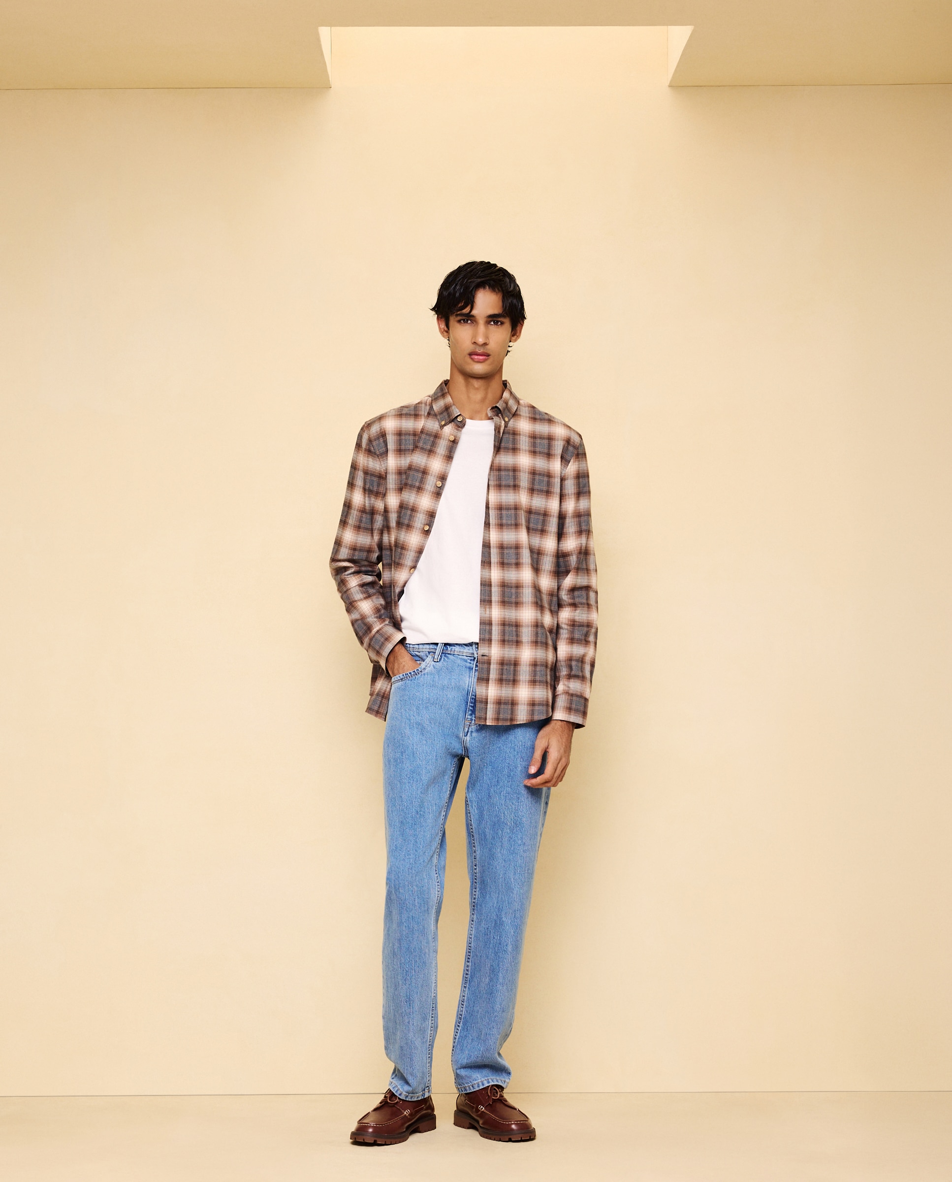 Camisa manga larga para hombre cuadro - Easy Wear - Tostado Tostado-2