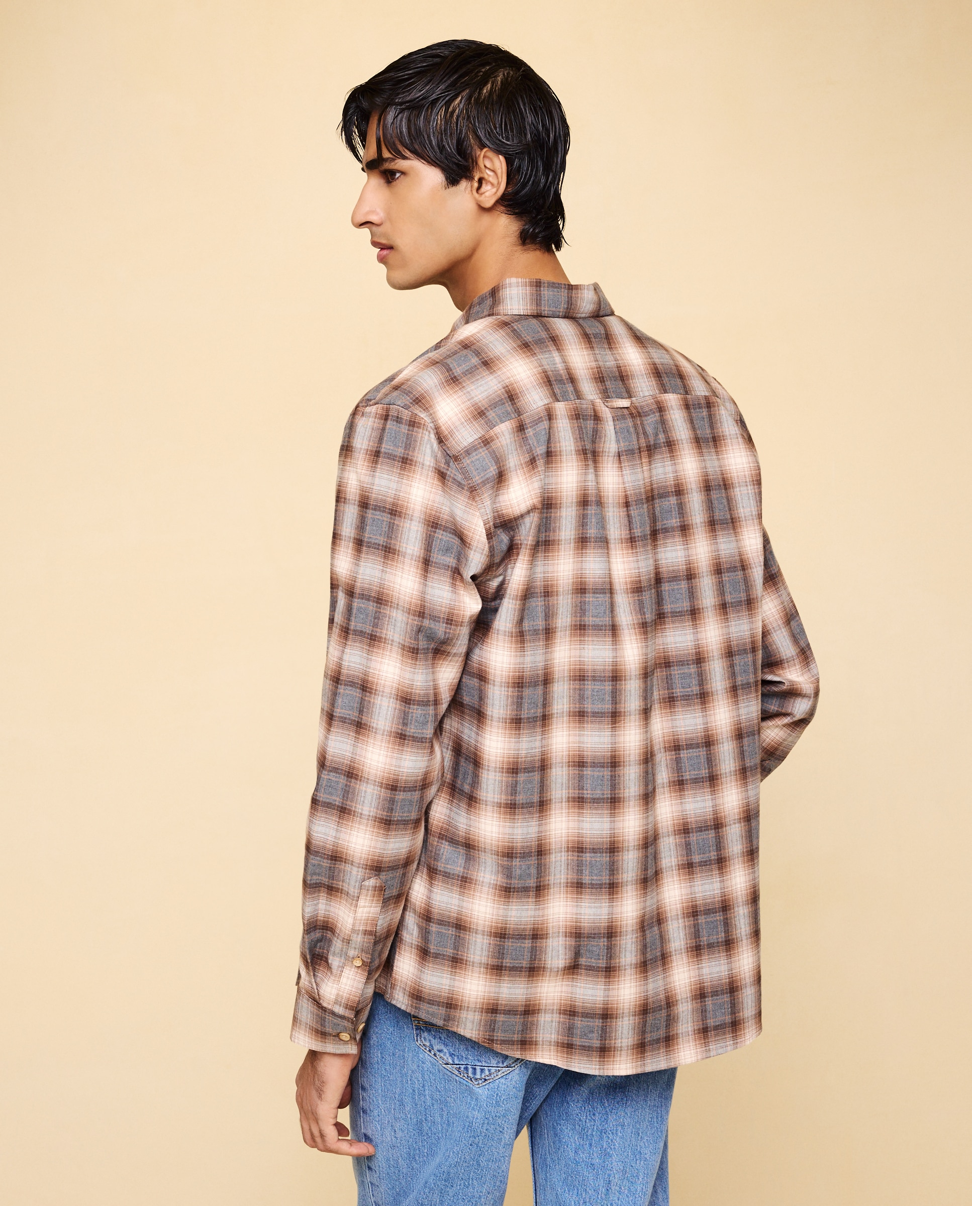 Camisa manga larga para hombre cuadro - Easy Wear - Tostado Tostado-3