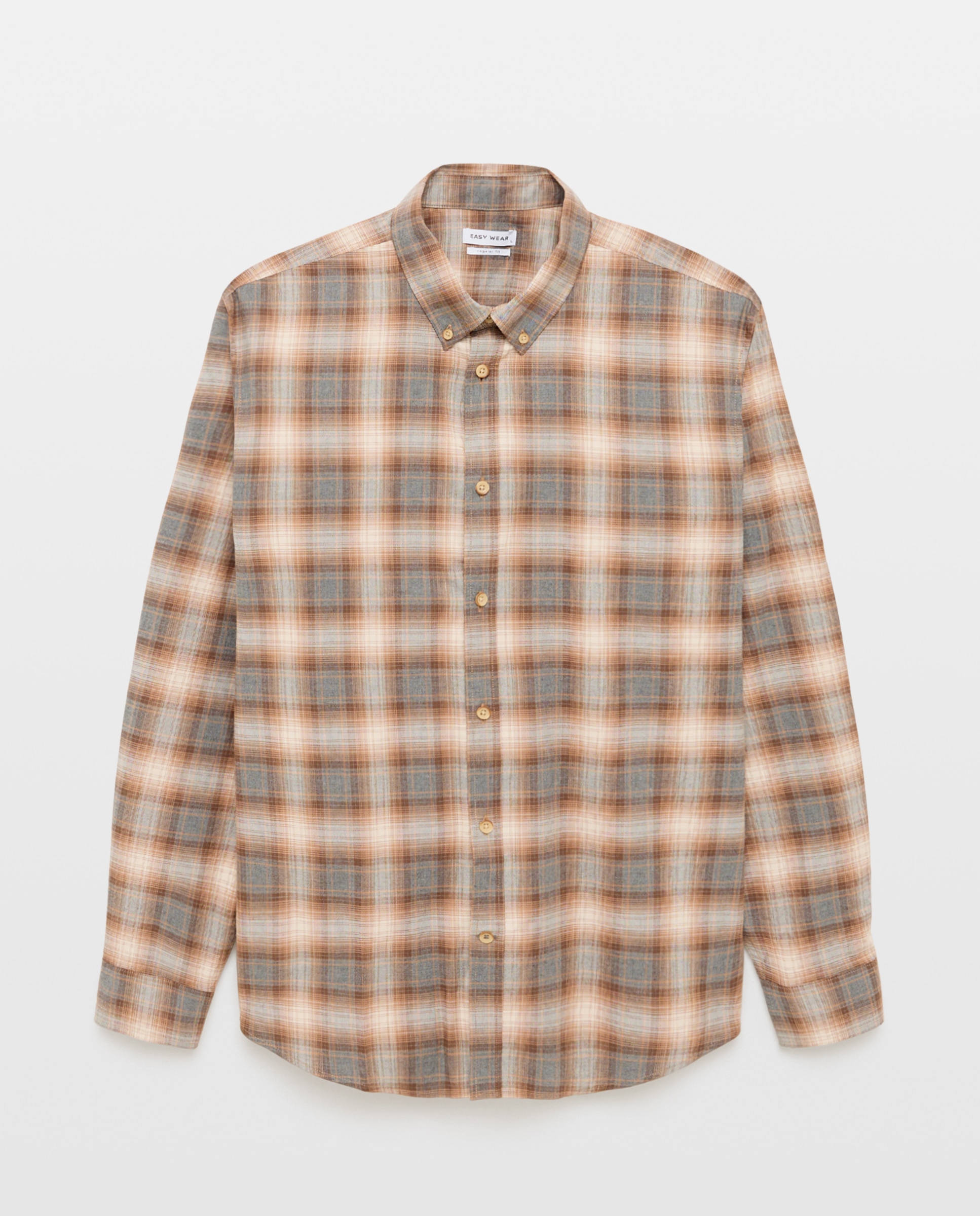 Camisa aos Quadrados com Manga Comprida Torrado-1