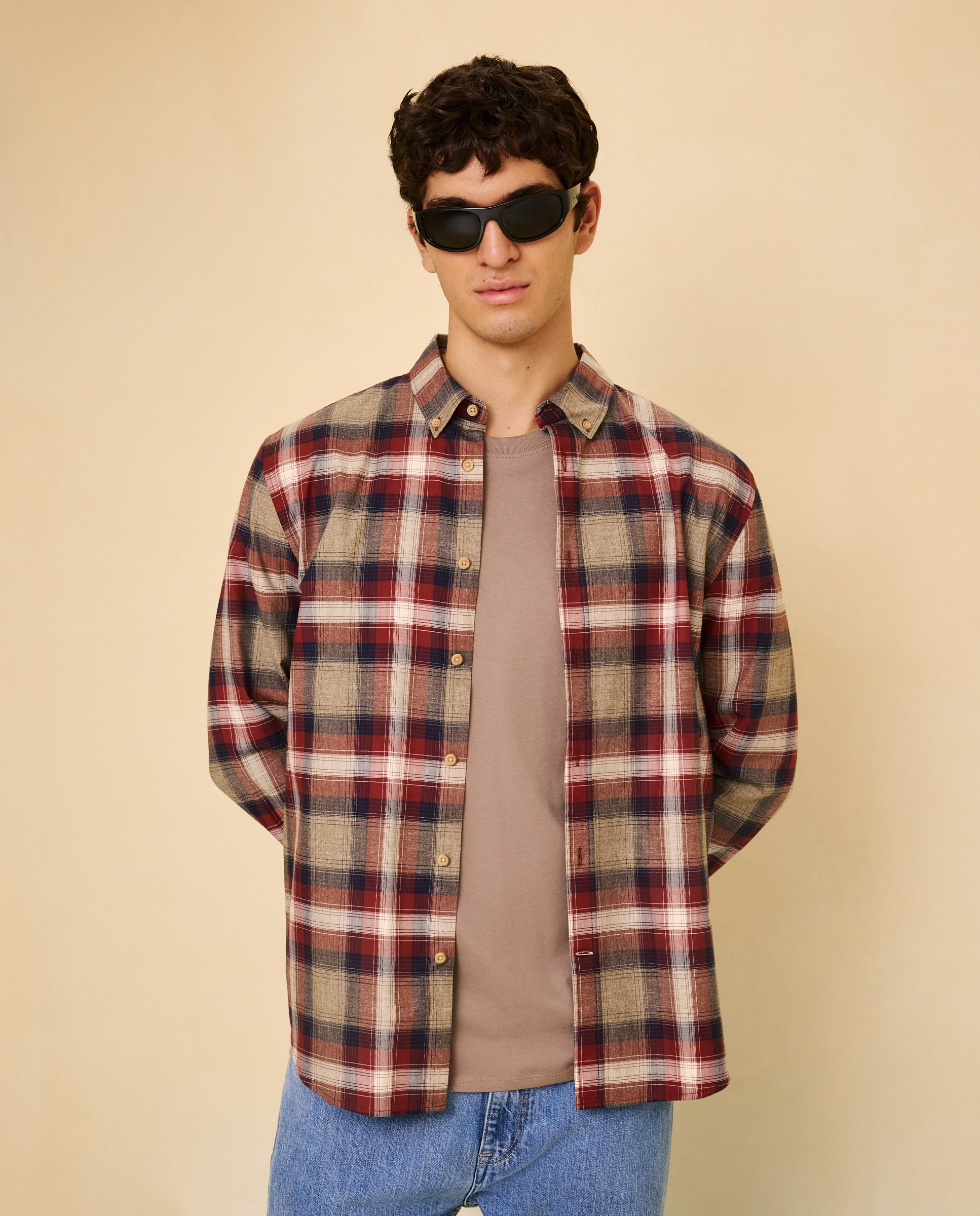Camisa aos Quadrados com Manga Comprida Cobre-2