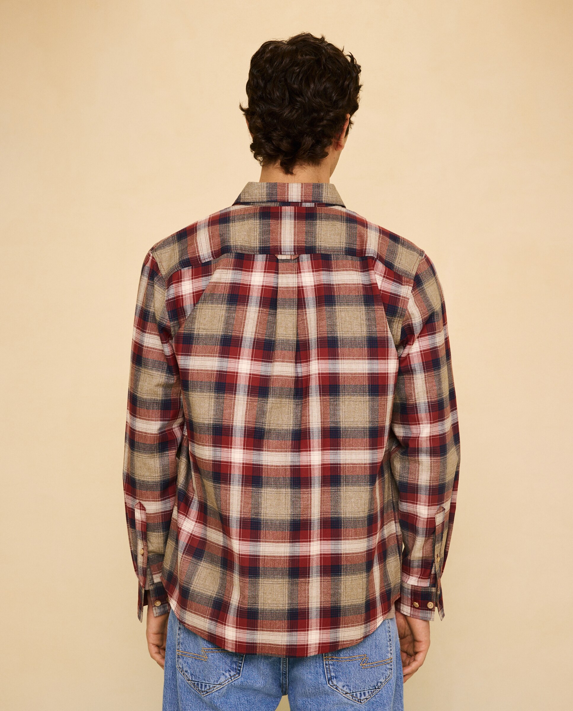 Camisa aos Quadrados com Manga Comprida Cobre-3
