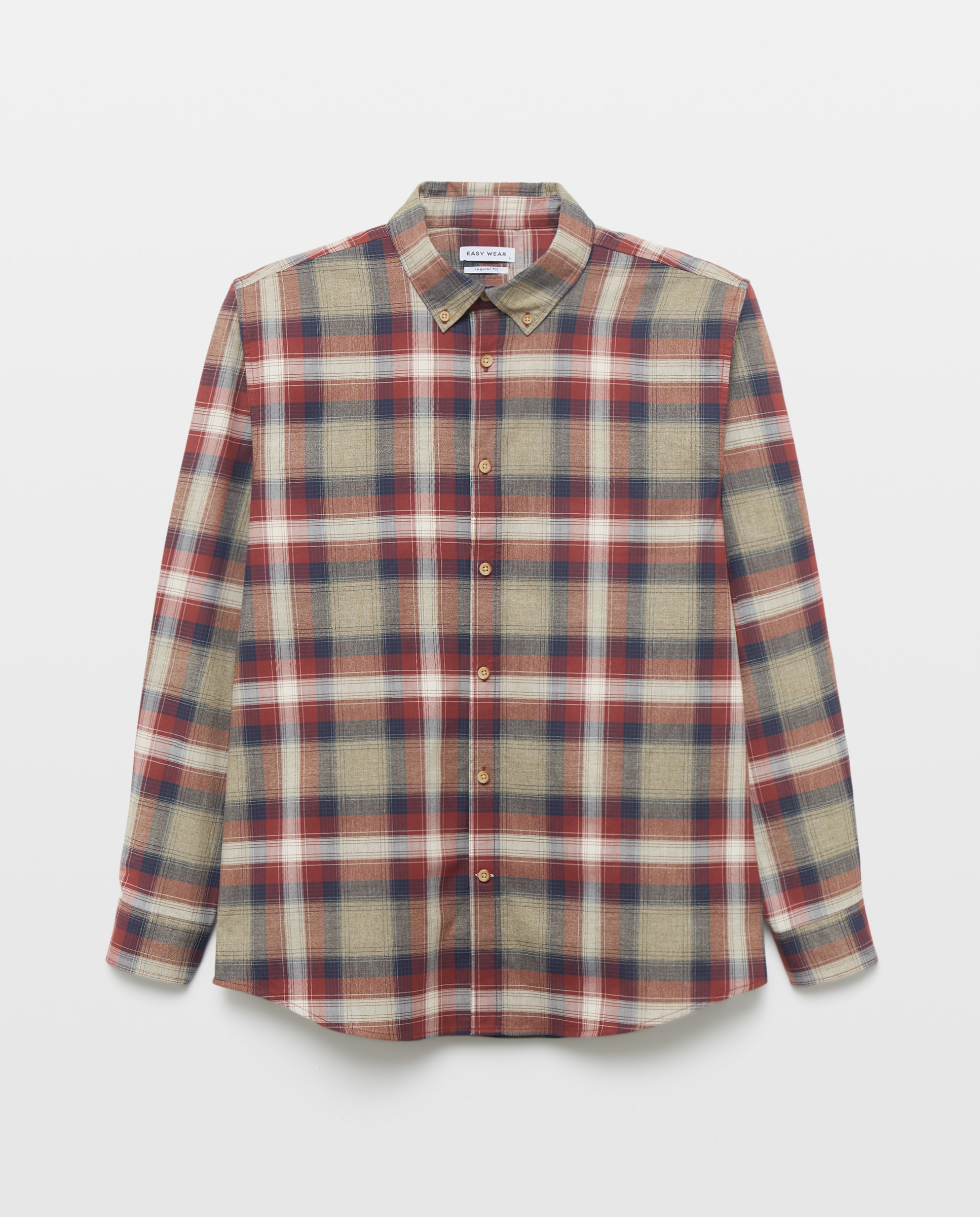 Camisa aos Quadrados com Manga Comprida Cobre-1