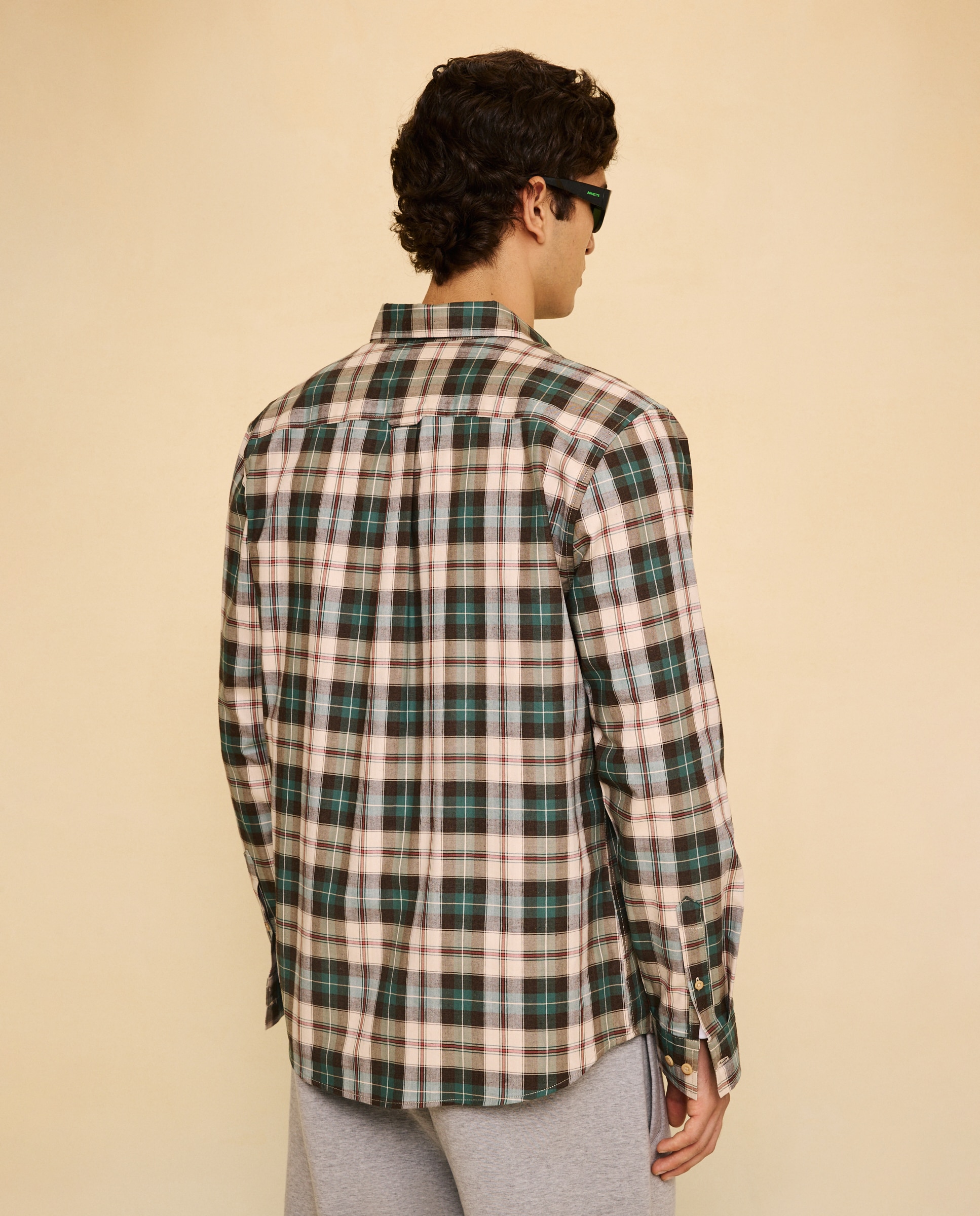 Camisa aos Quadrados com Manga Comprida Verde-3