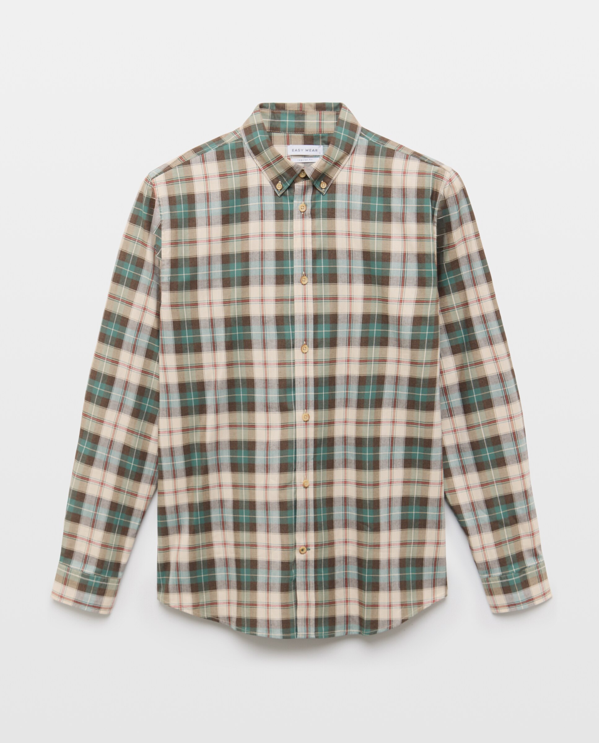 Camisa aos Quadrados com Manga Comprida Verde-1