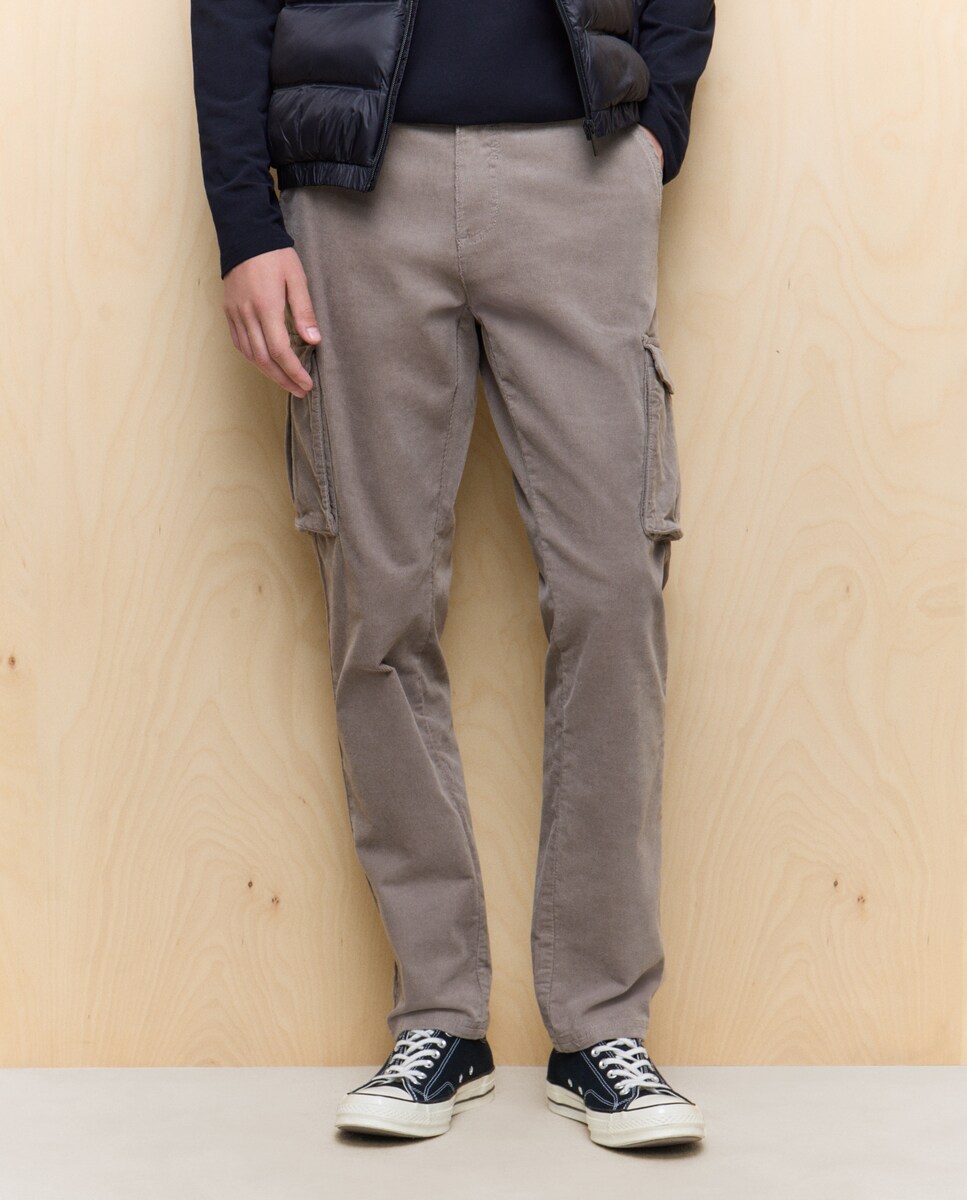 Calças Multibolsos Slim de Bombazina Stretch 730 Camel-2