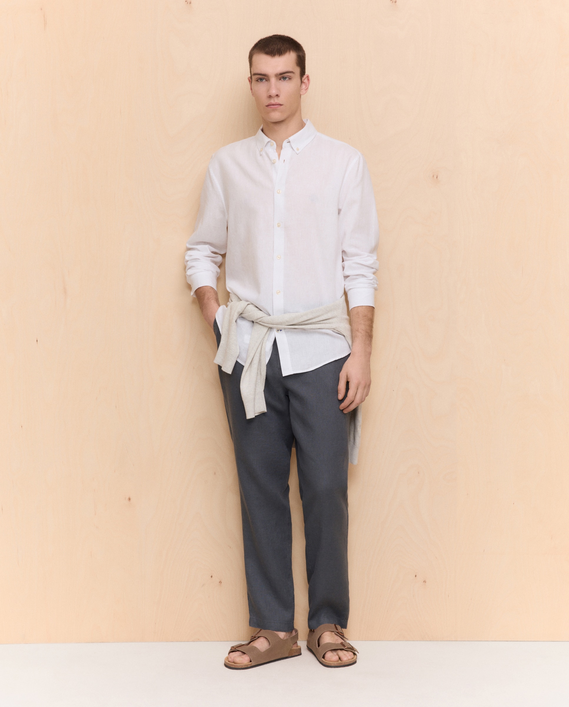 Pantalón 100% lino de hombre con cordón - Easy Wear - 830 Antracita 830 Antracita-1