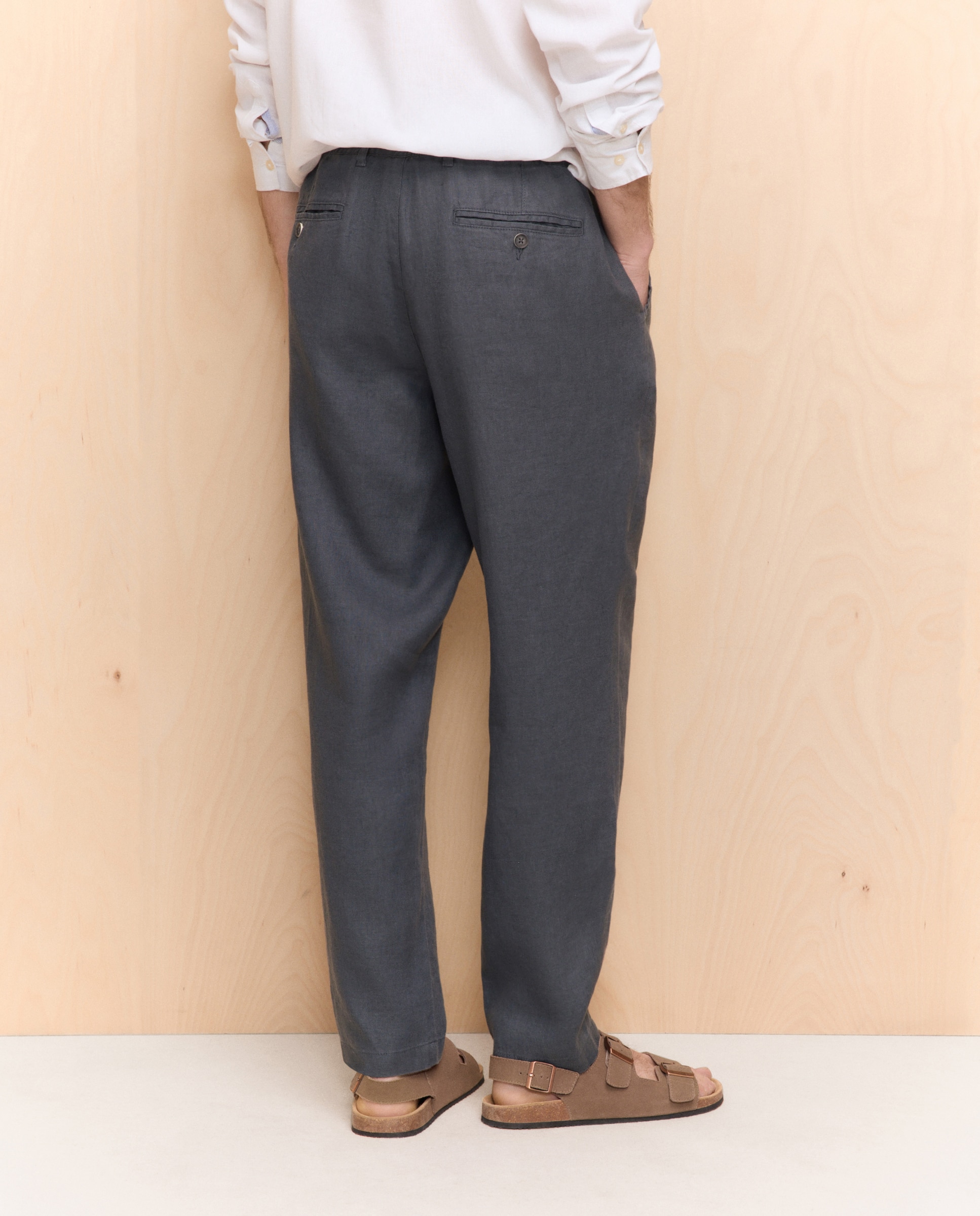Pantalón 100% lino de hombre con cordón - Easy Wear - 830 Antracita 830 Antracita-3