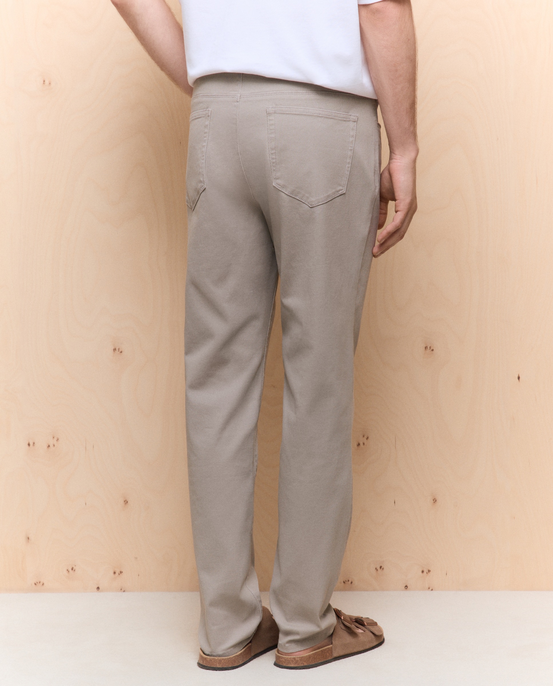 Calças Stretch Slim com Cinco Bolsos Vison Claro-3