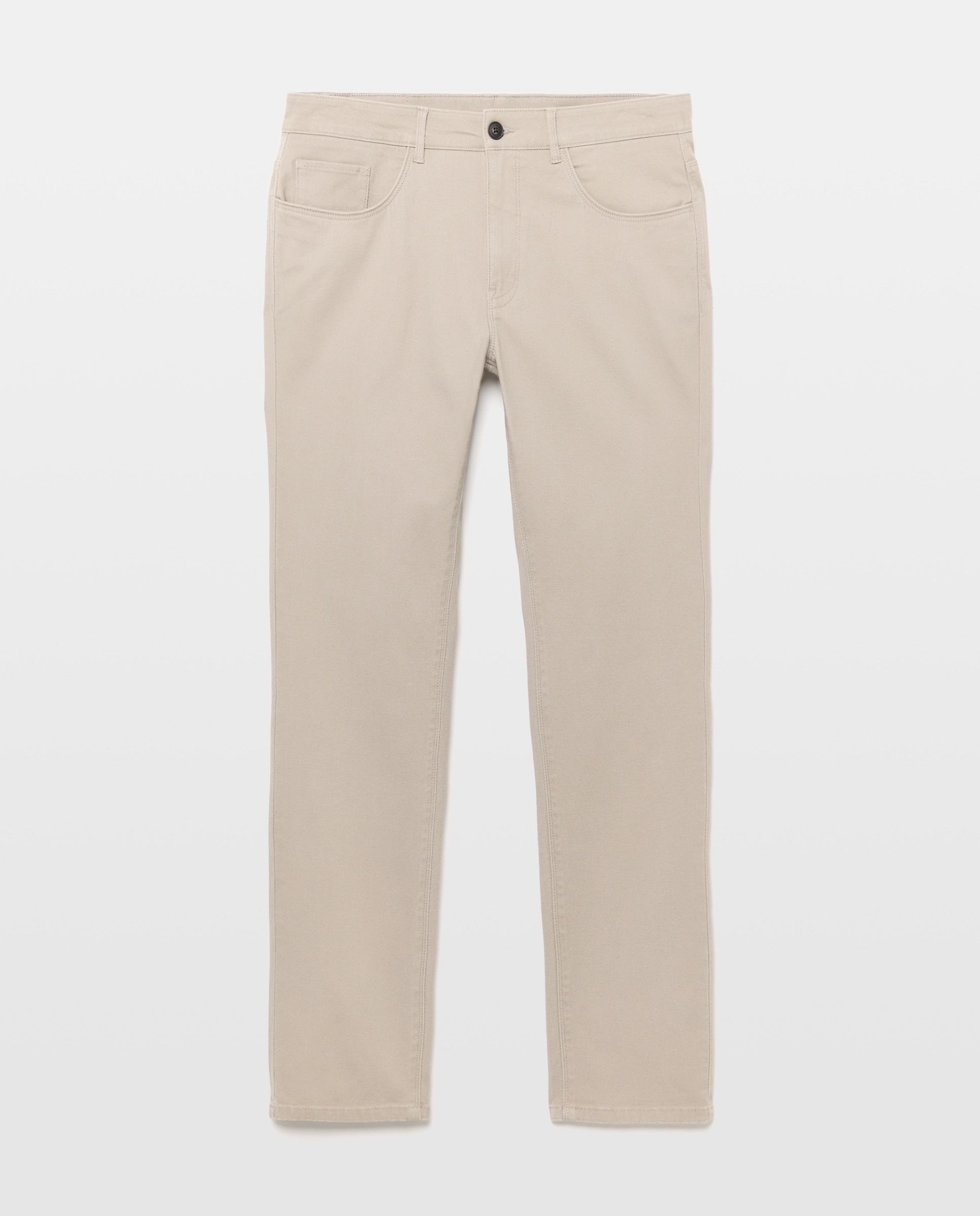 Calças Stretch Slim com Cinco Bolsos Vison Claro-4