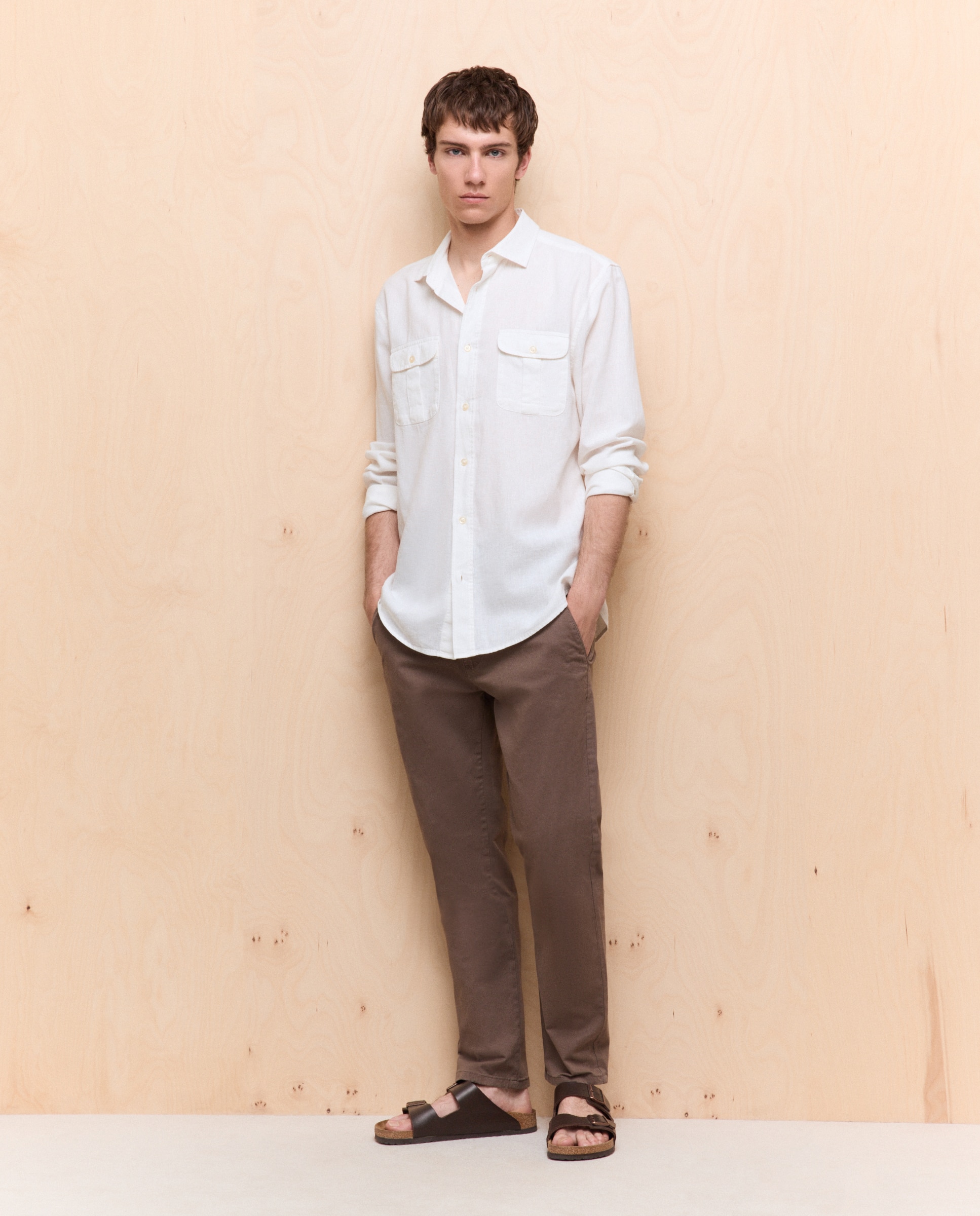 Chino de hombre slim stretch - Easy Wear - Marrón Marrón-1