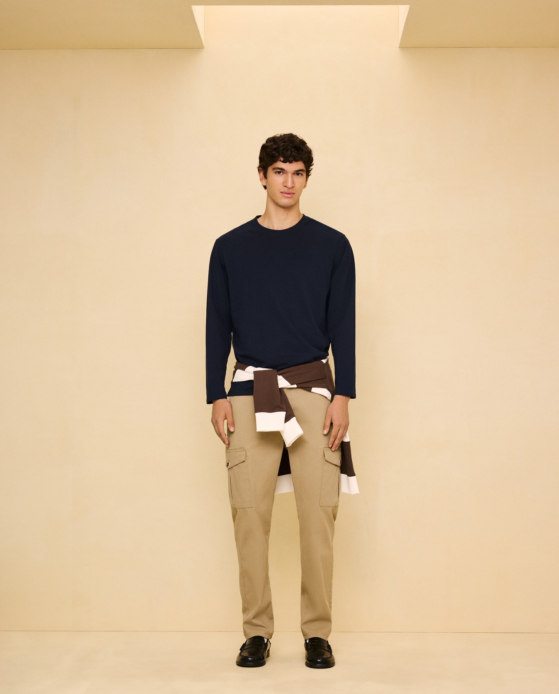 Pantalón de algodón multibolsillos cordón de hombre slim stretch - Easy Wear - 730 Camel 730 Camel-1