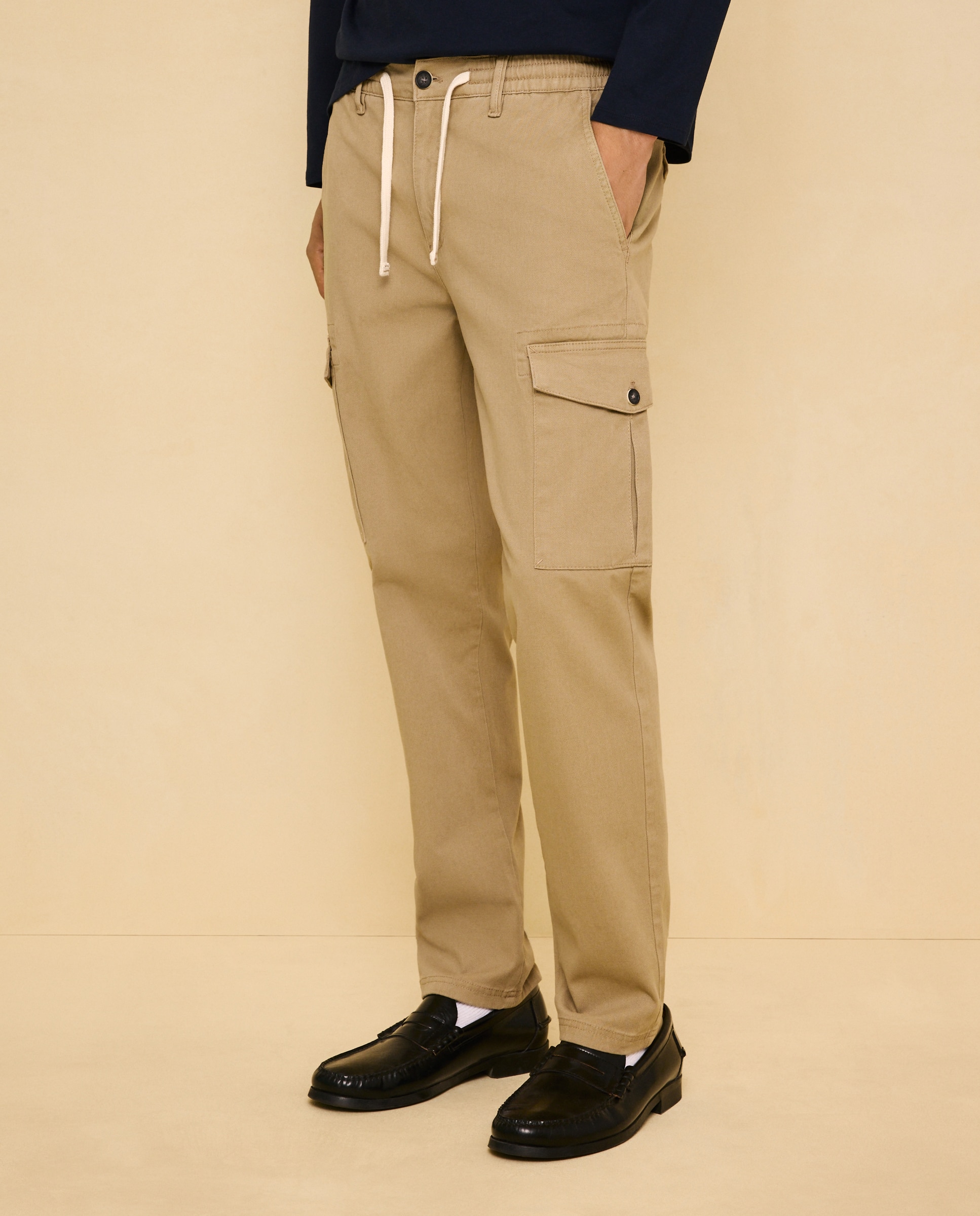 Pantalón de algodón multibolsillos cordón de hombre slim stretch - Easy Wear - 730 Camel 730 Camel-2