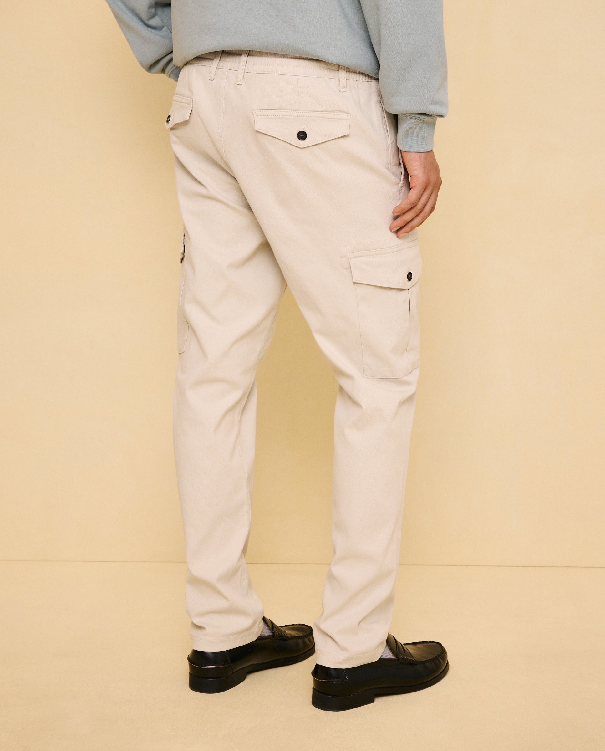 Calças de Algodão Slim Stretch Multibolsos com Cordão Gelo-3