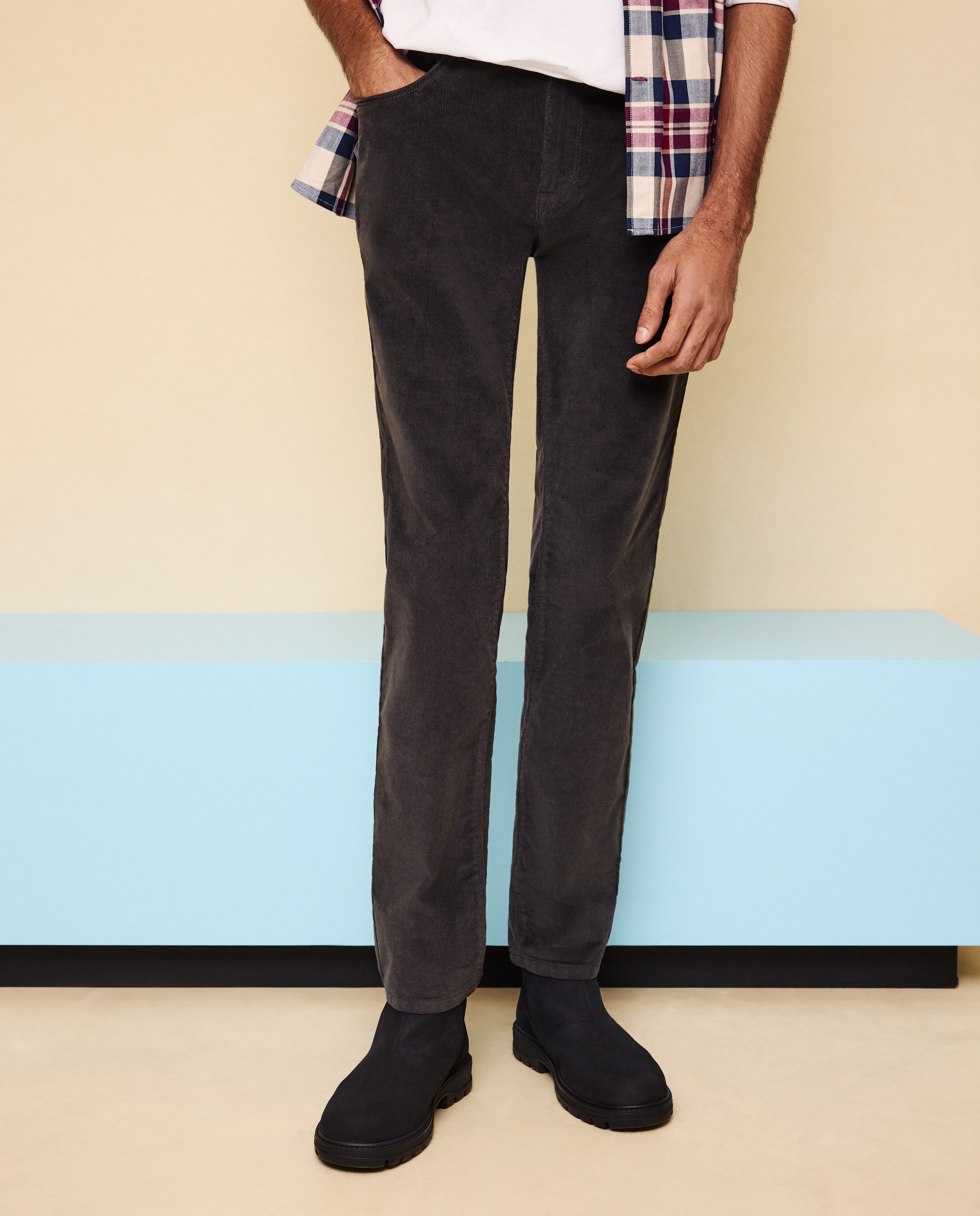 Pantalón pana stretch cinco bolsillos slim de hombre - Easy Wear - Marrón Marrón-2
