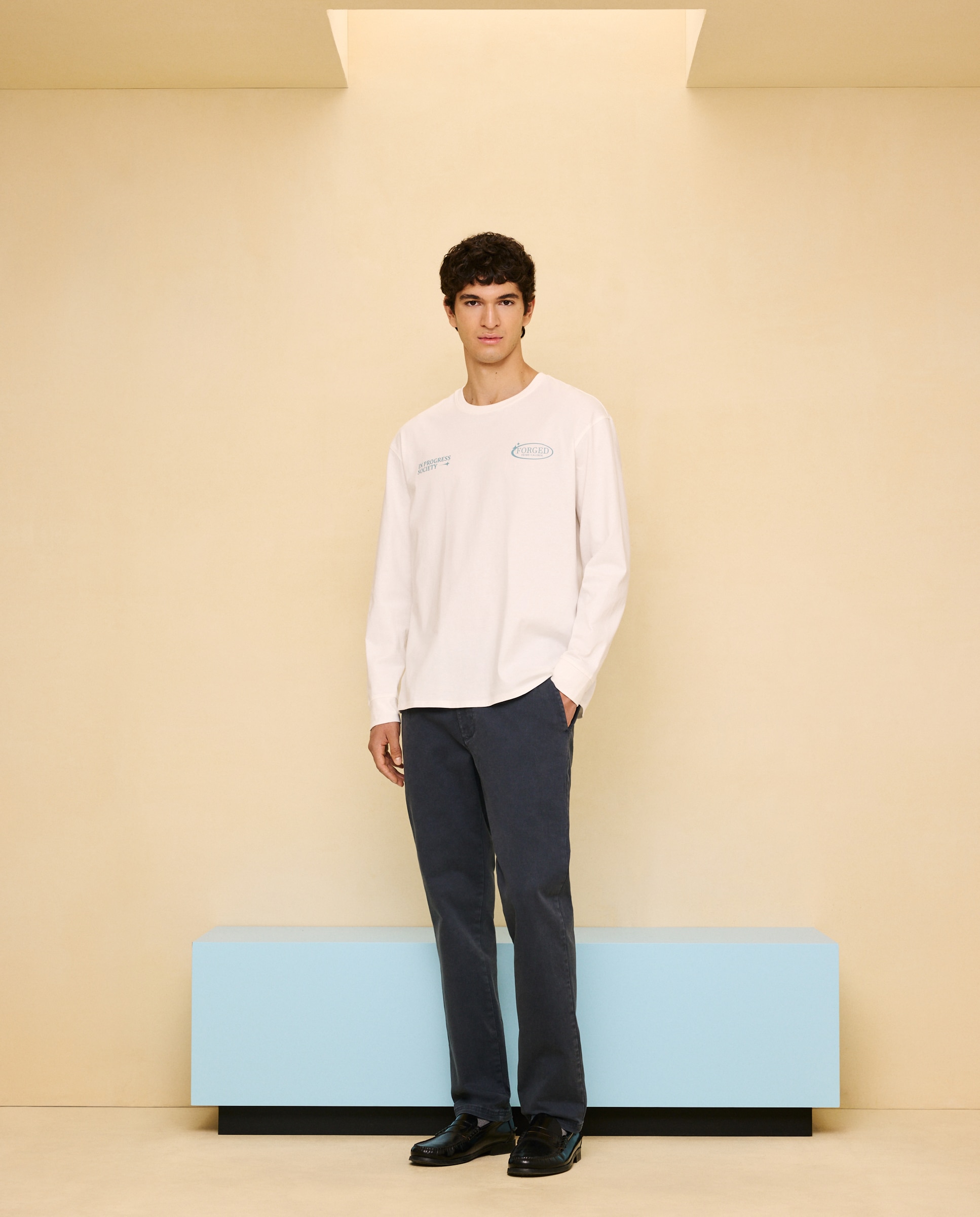 Chino cordón de hombre straight stretch tinte en prenda - Easy Wear - Azul oscuro Azul oscuro-1