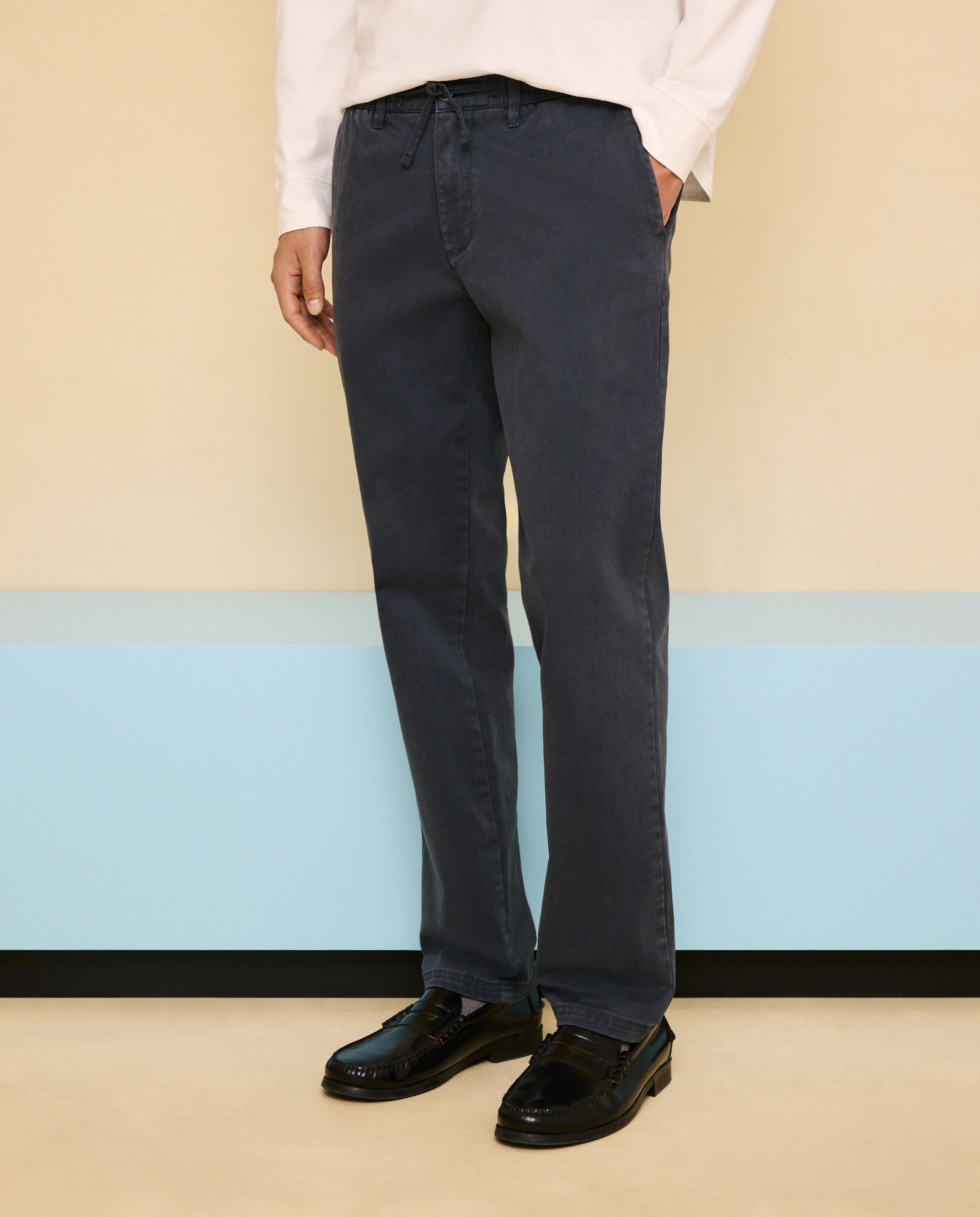 Chino cordón de hombre straight stretch tinte en prenda - Easy Wear - Azul oscuro Azul oscuro-2