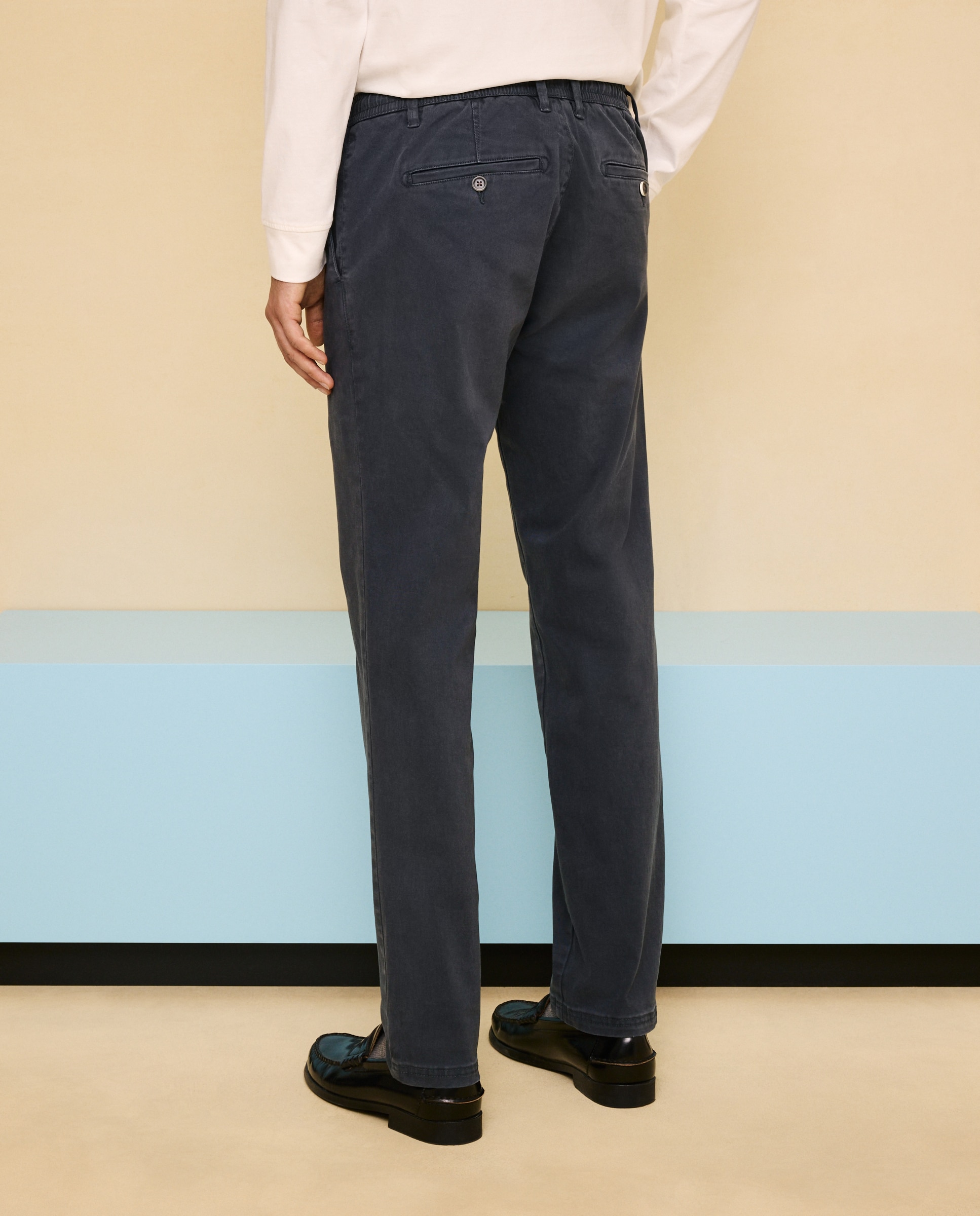 Chino cordón de hombre straight stretch tinte en prenda - Easy Wear - Azul oscuro Azul oscuro-3