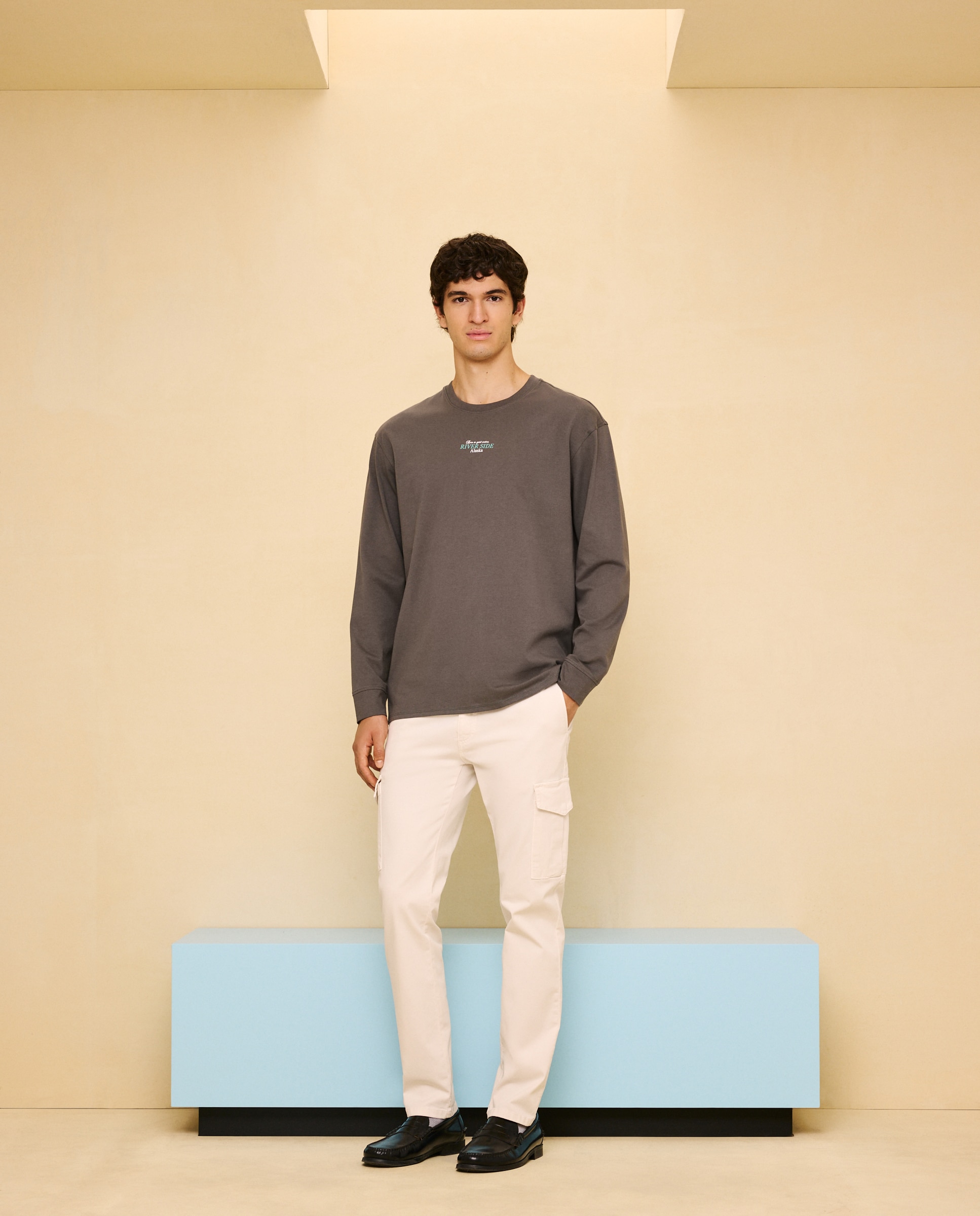 Pantalón de algodón slim strech multibolsillos de hombre tinte en prenda - Easy Wear - Hielo Hielo-1