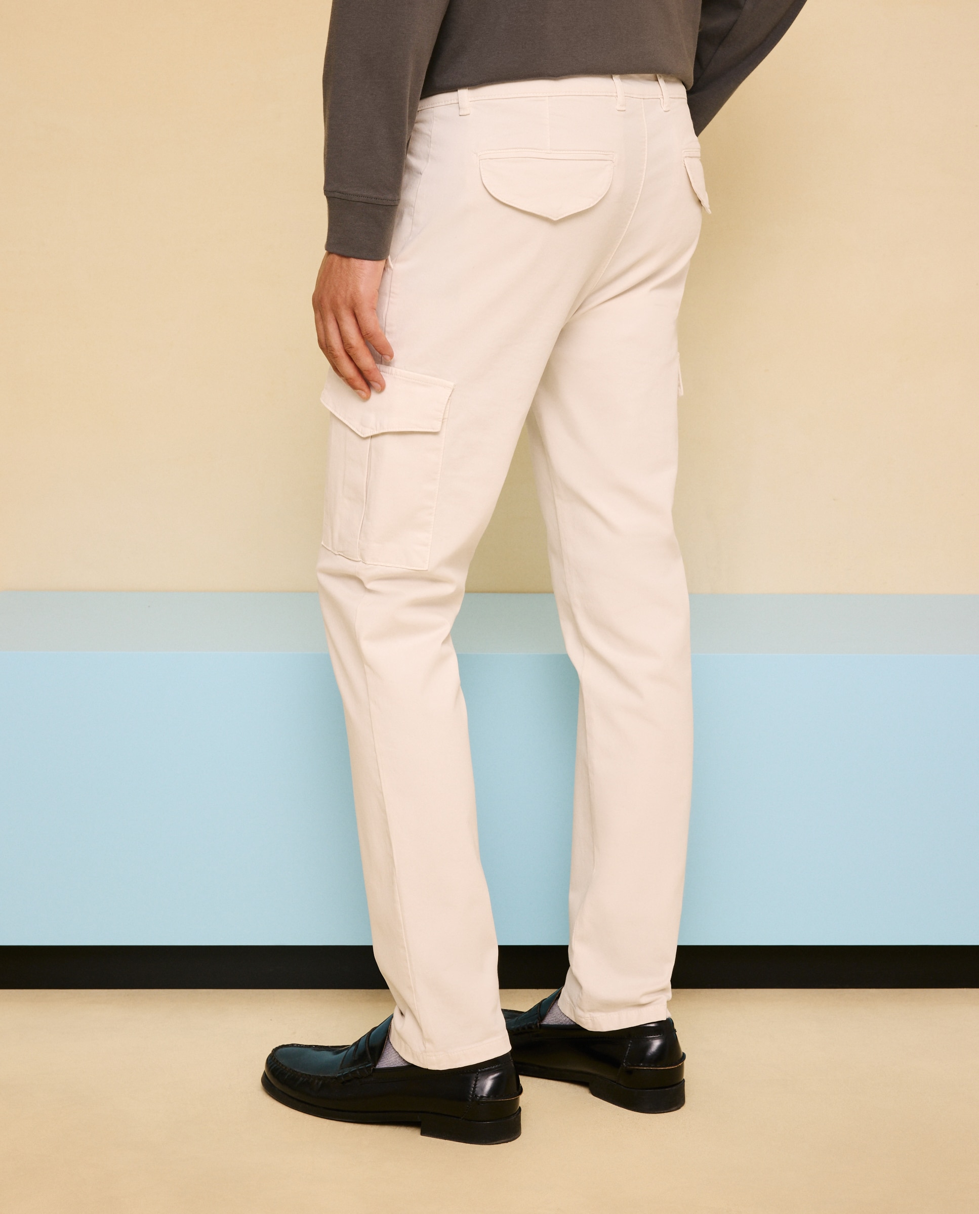 Pantalón de algodón slim strech multibolsillos de hombre tinte en prenda - Easy Wear - Hielo Hielo-3