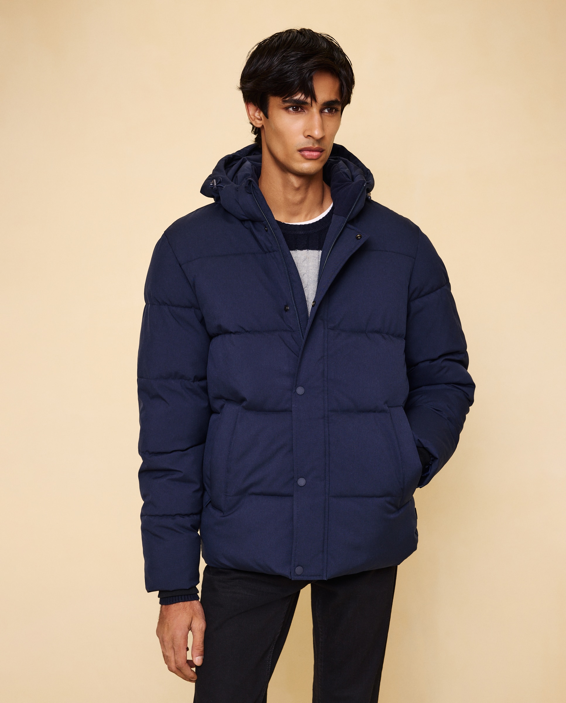 Cazadora tipo plumas grueso de hombre con capucha repelente al agua - Easy Wear - Azul marino Azul marino-1