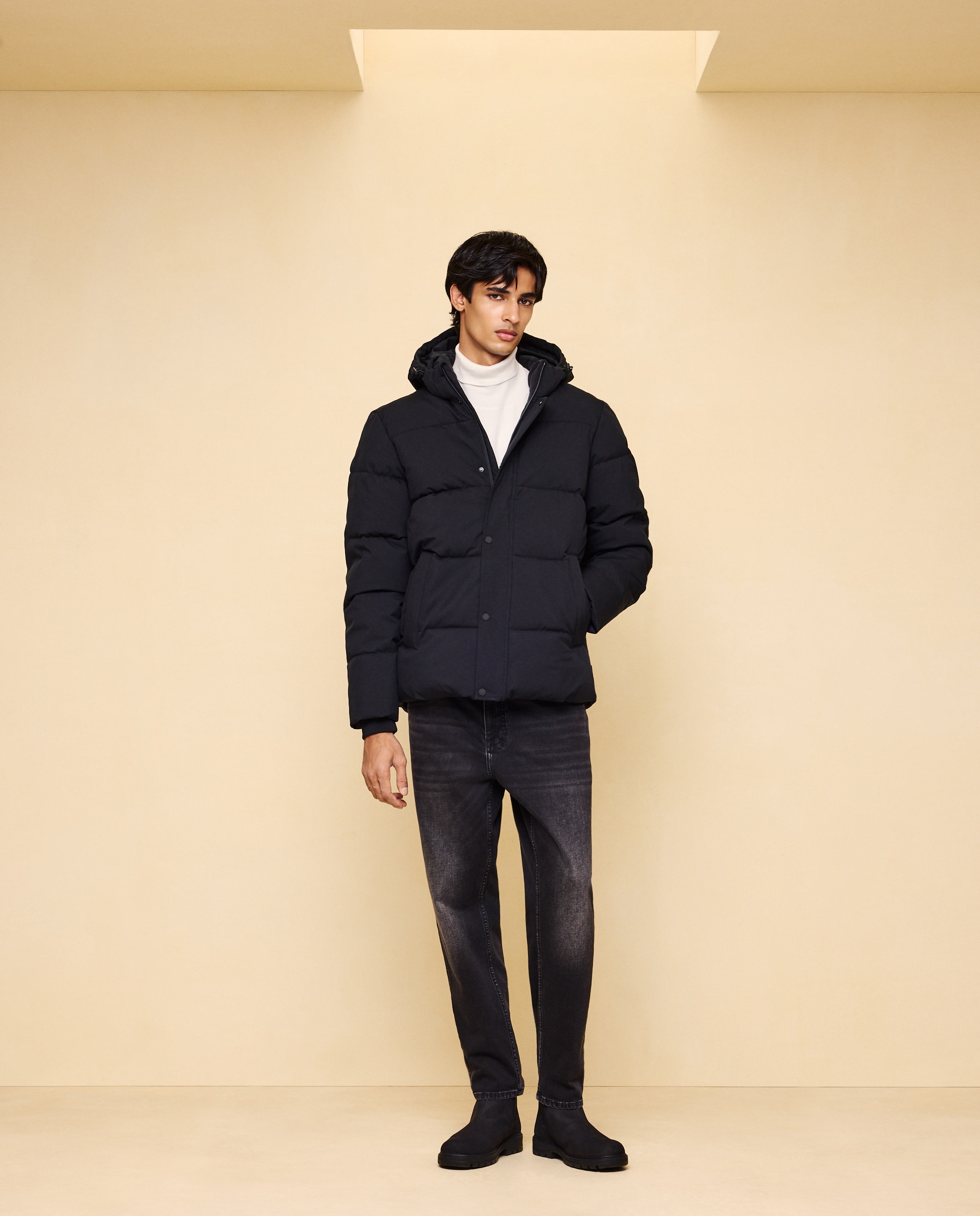Cazadora tipo plumas grueso de hombre con capucha repelente al agua - Easy Wear - Negro Negro-1