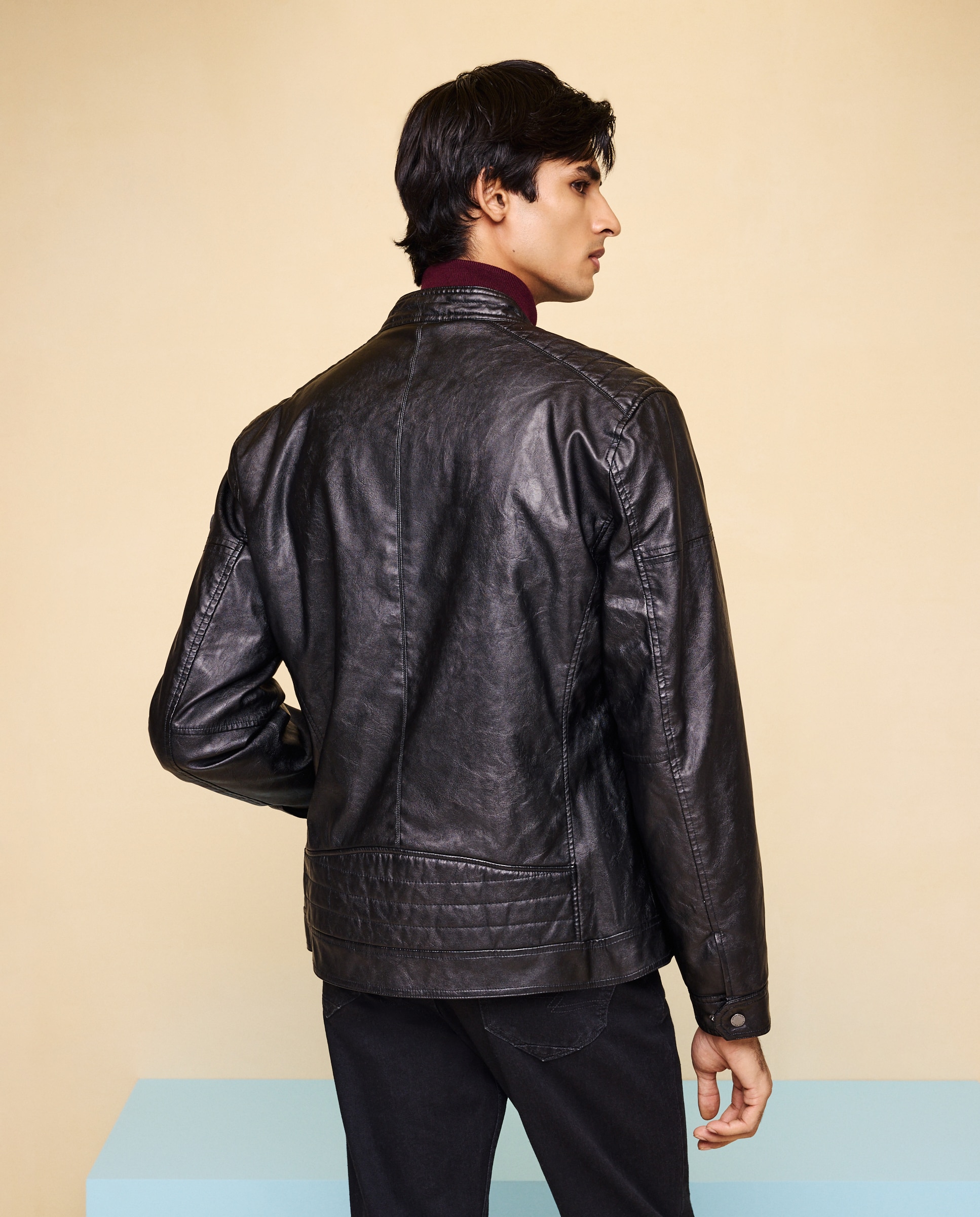 Cazadora polipiel acolchada tipo biker de hombre - Easy Wear - Negro Negro-3
