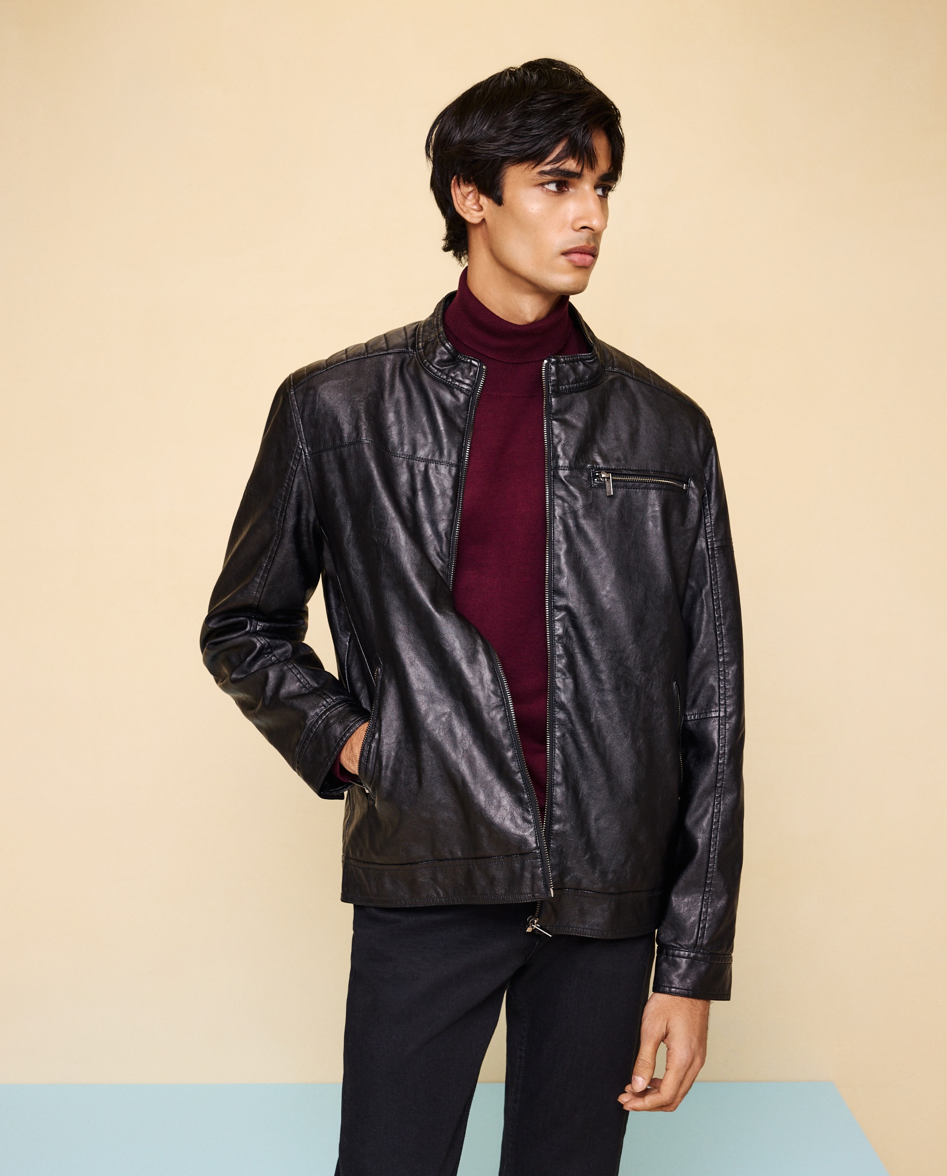 Cazadora polipiel acolchada tipo biker de hombre - Easy Wear - Negro Negro-4