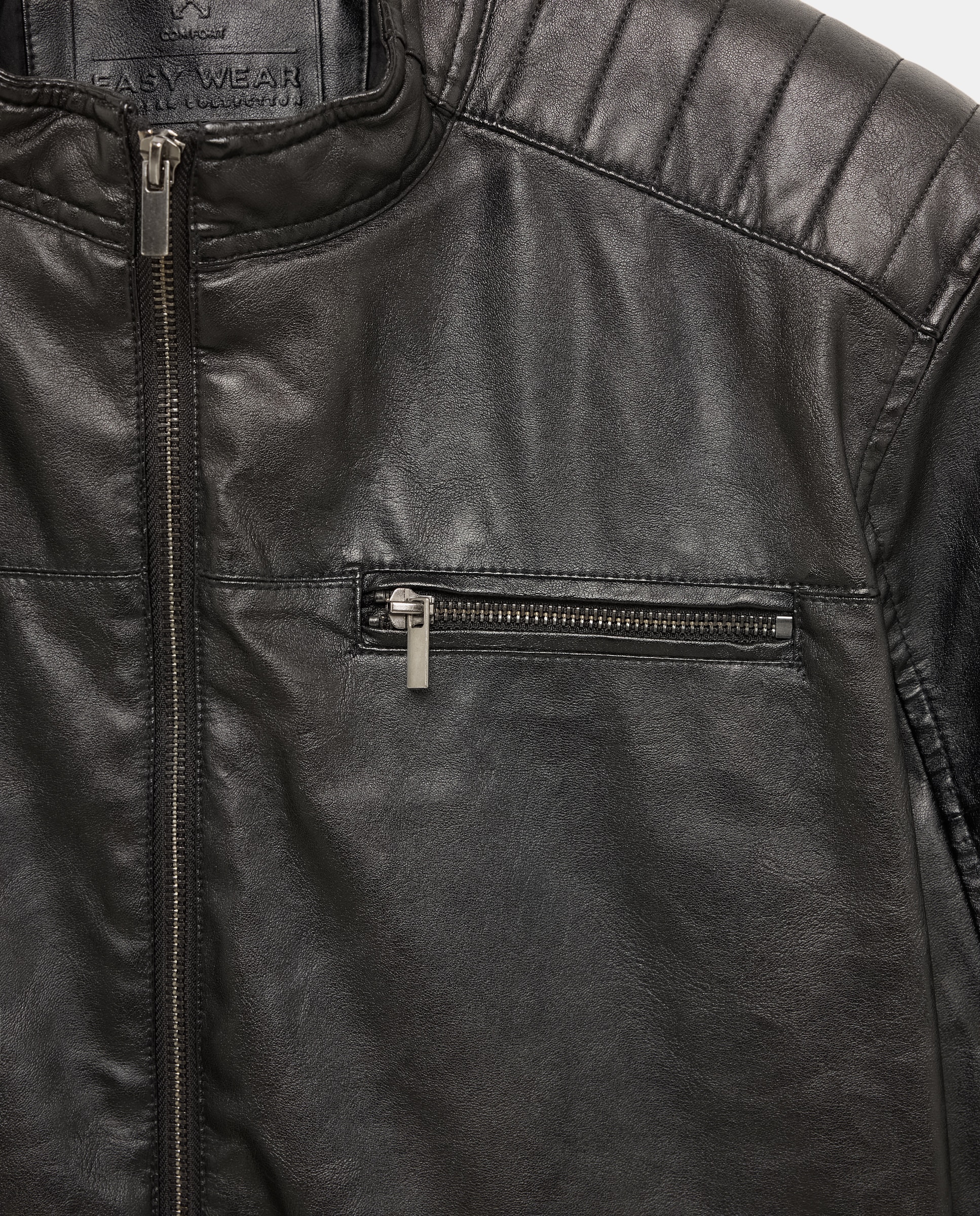 Cazadora polipiel acolchada tipo biker de hombre - Easy Wear - Negro Negro-6