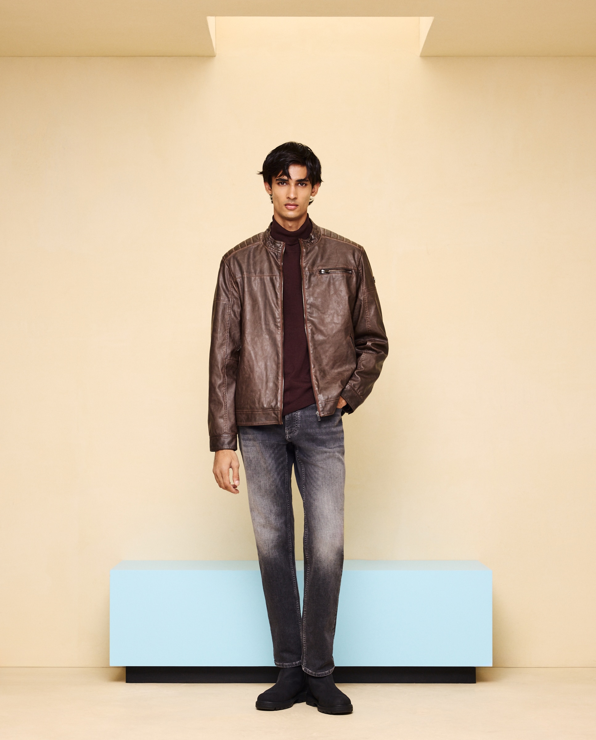 Cazadora polipiel acolchada tipo biker de hombre - Easy Wear - 740 Tabaco 740 Tabaco-1